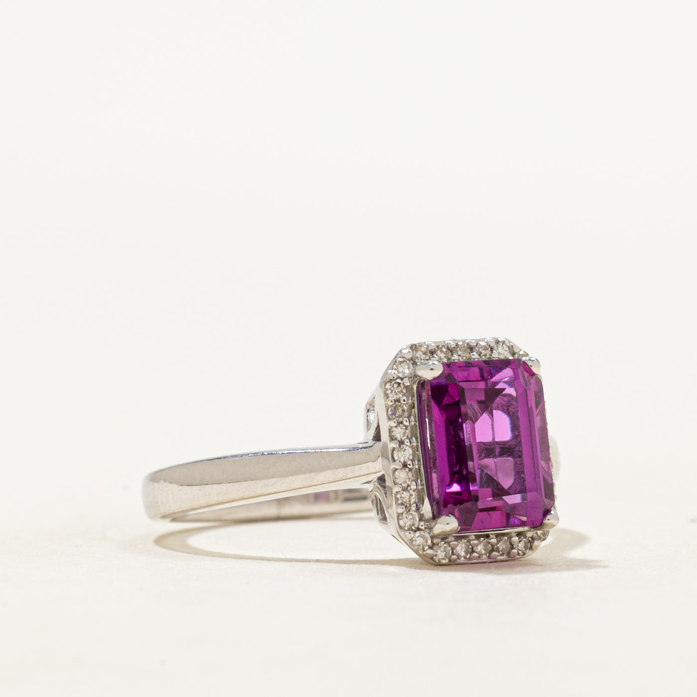 Synthetic Pink Sapphire & Natural Diamond Halo Ring | 2.23ct, 0.11ctw | SZ 6.75