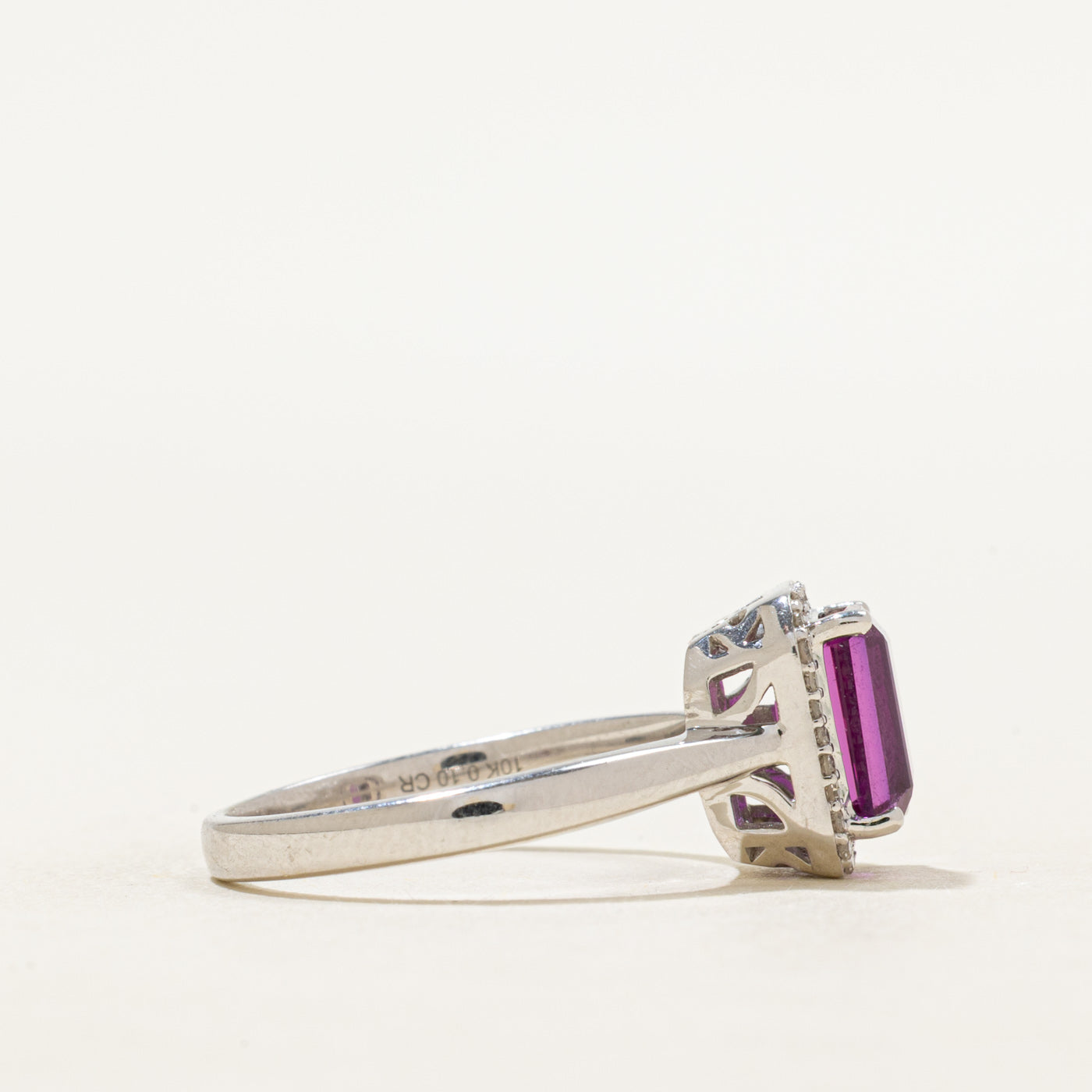 Synthetic Pink Sapphire & Natural Diamond Halo Ring | 2.23ct, 0.11ctw | SZ 6.75
