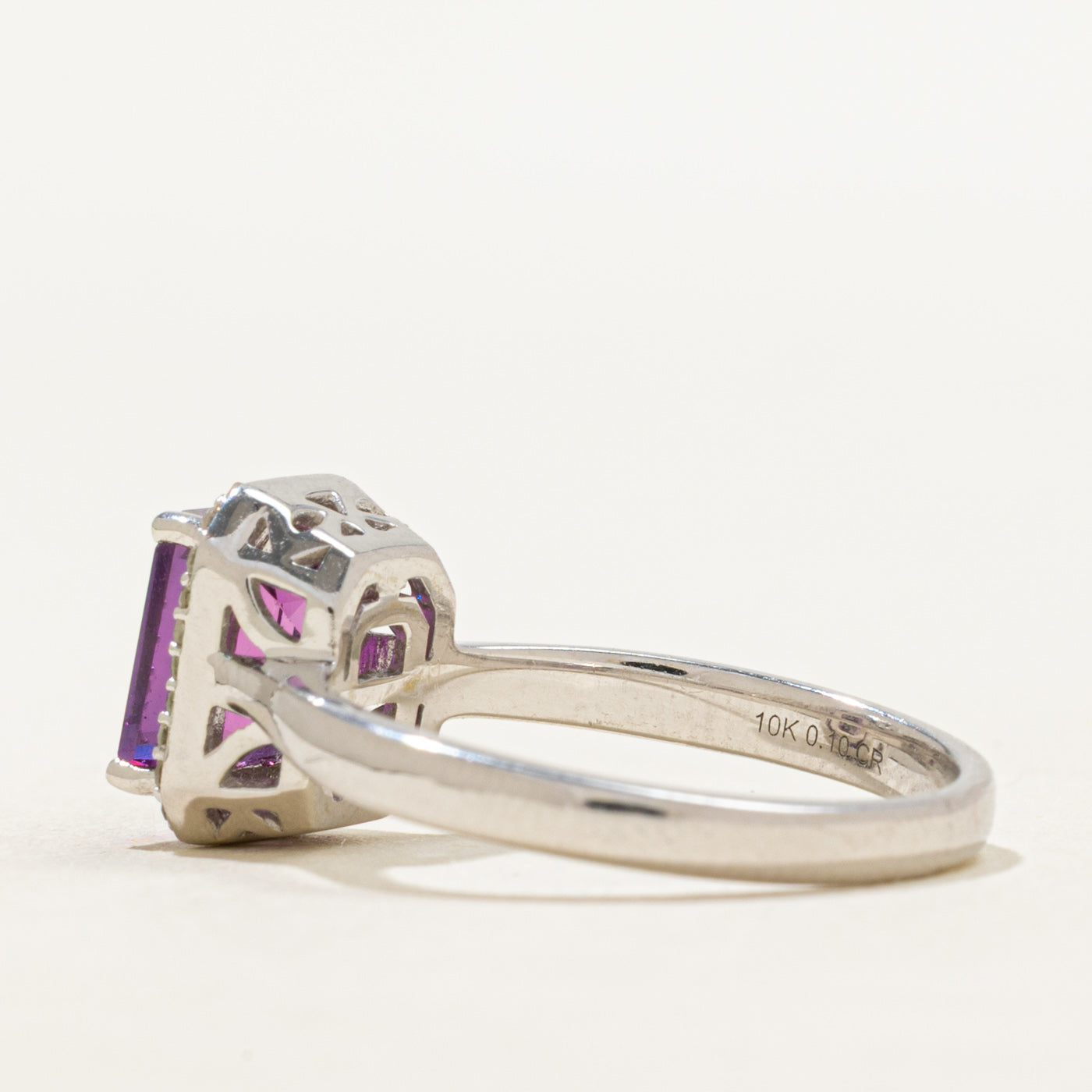 Synthetic Pink Sapphire & Natural Diamond Halo Ring | 2.23ct, 0.11ctw | SZ 6.75