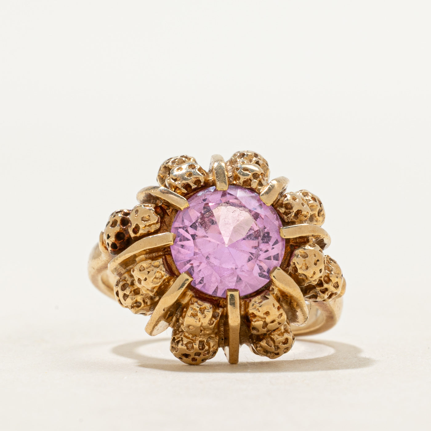 Synthetic Pink Sapphire Textured Cocktail Ring | 1.89ct | SZ 4.75