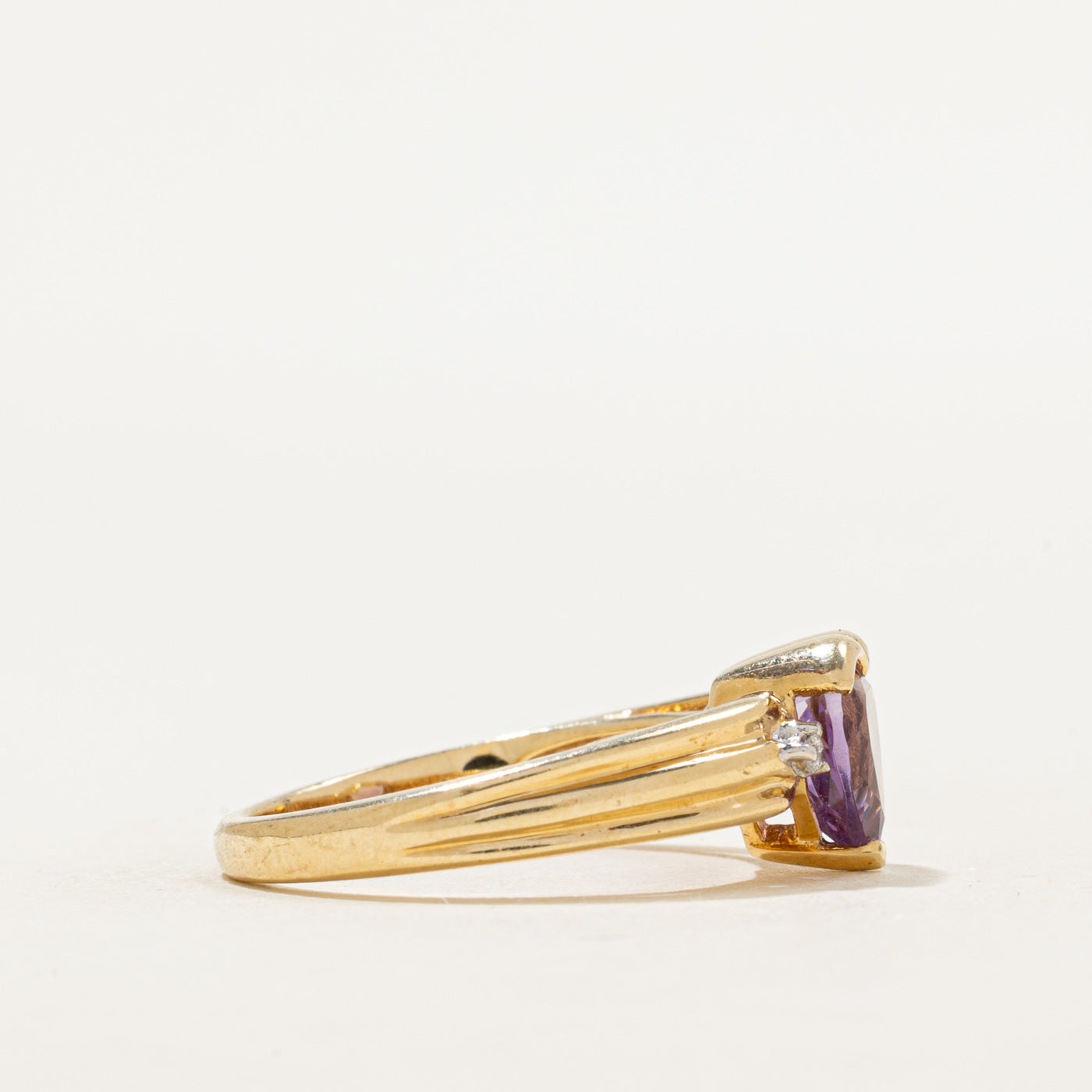 Amethyst & Diamond Grooved Heart Ring | 1.21ct, 0.02ctw | SZ 6.5