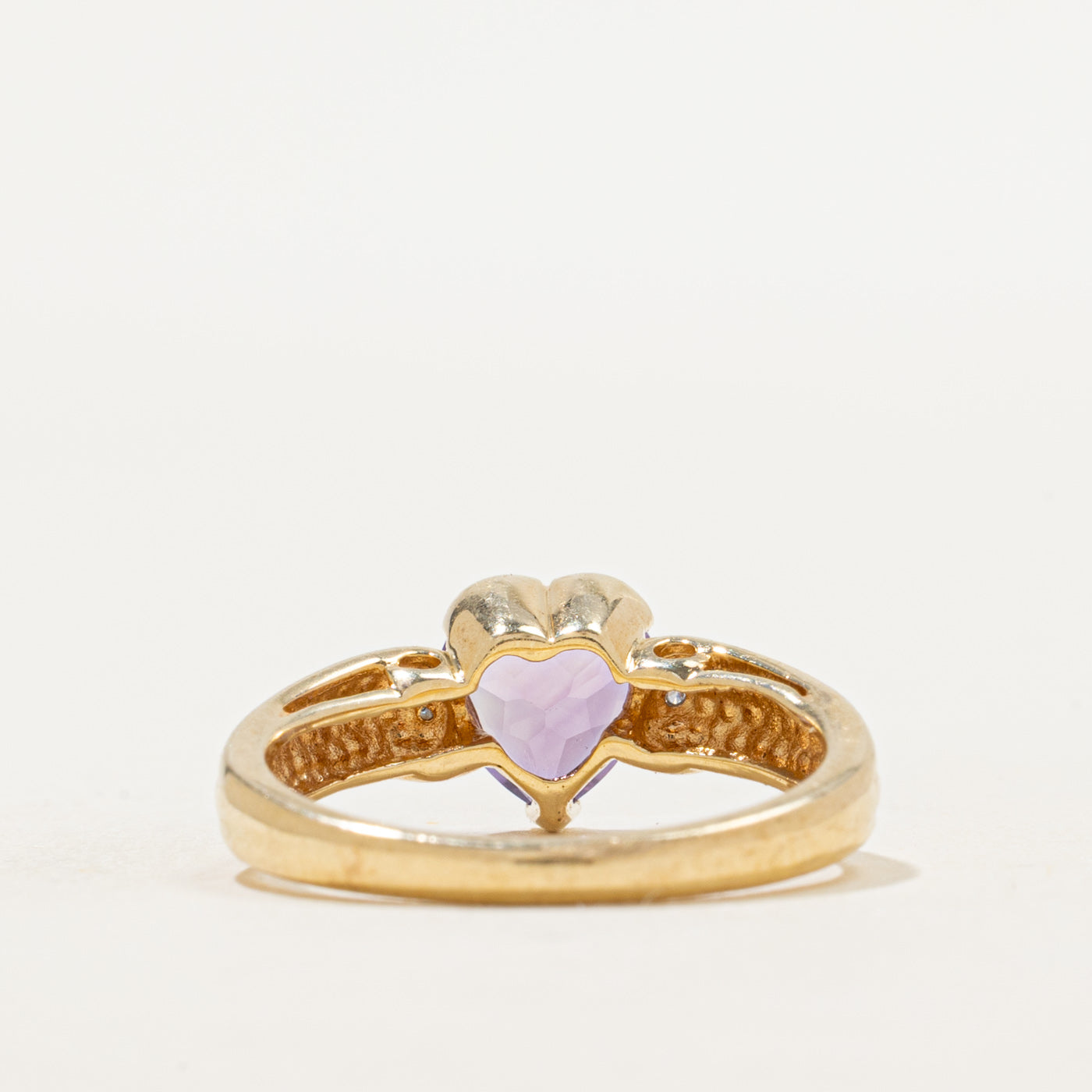Amethyst & Diamond Grooved Heart Ring | 1.21ct, 0.02ctw | SZ 6.5