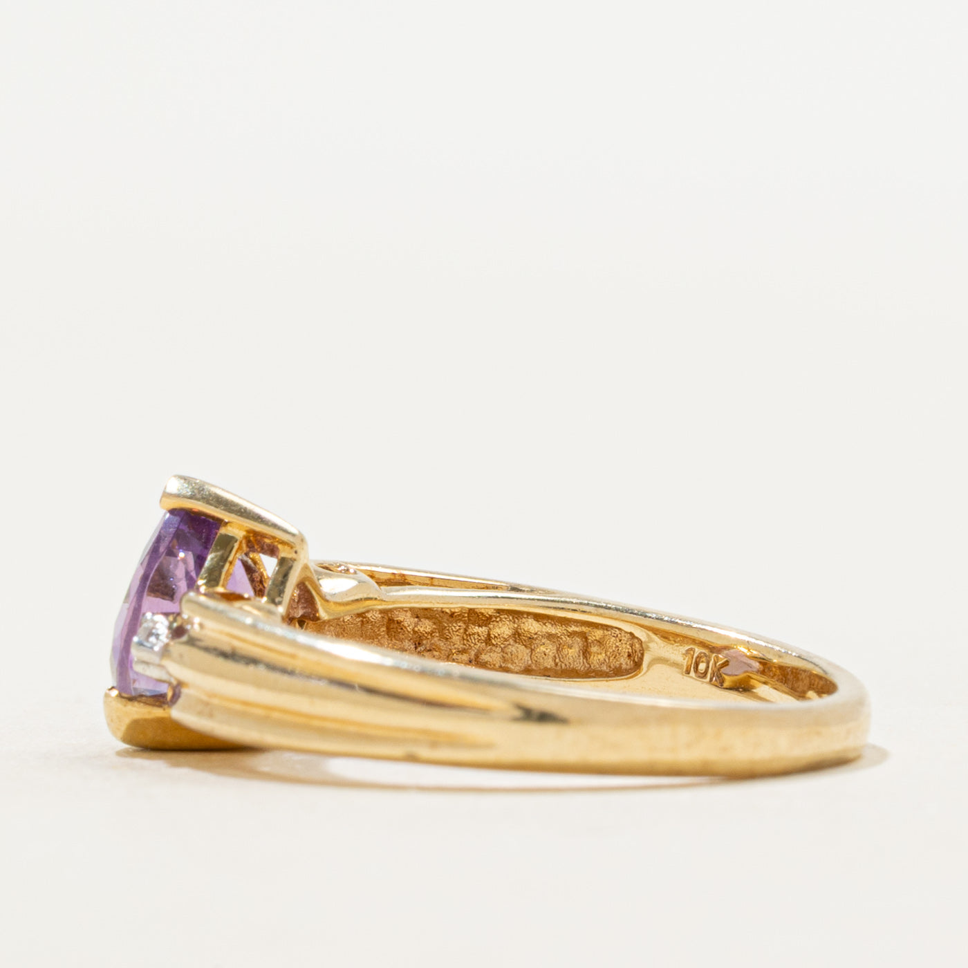 Amethyst & Diamond Grooved Heart Ring | 1.21ct, 0.02ctw | SZ 6.5