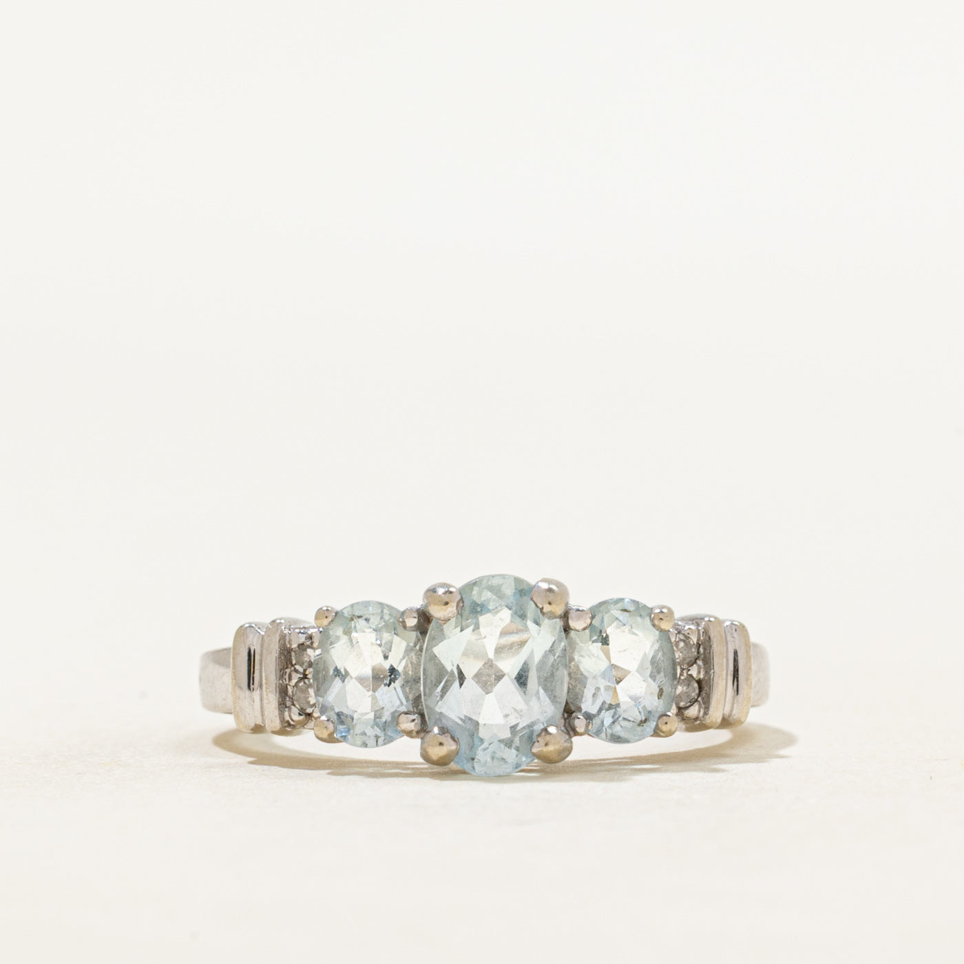 Three Stone Aquamarine & Diamond Ring | 1.15ctw, 0.04ctw | SZ 6.5
