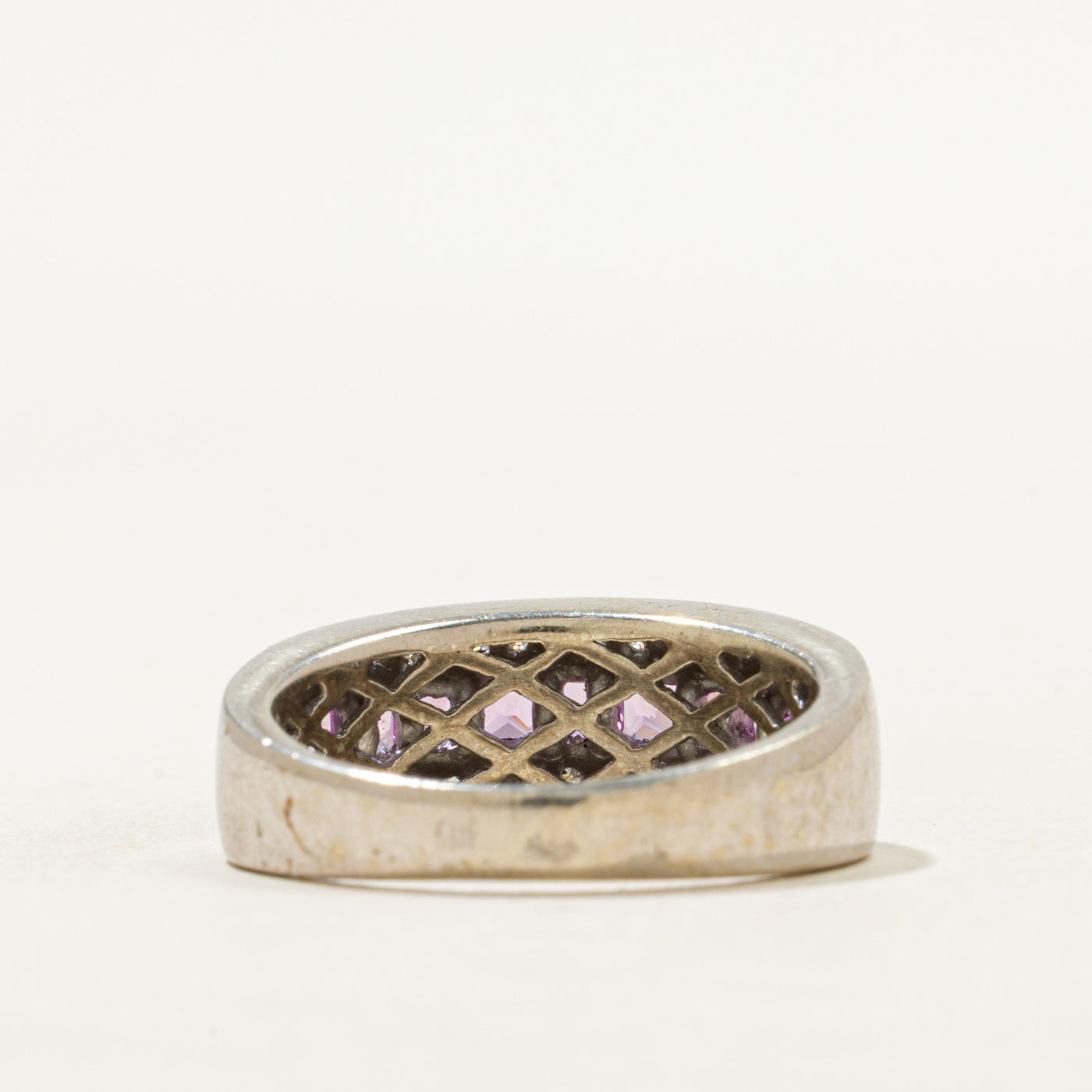 Multi Row Synthetic Pink Sapphire & Natural Diamond Ring | 1.08ctw, 0.32ctw | SZ 6.5