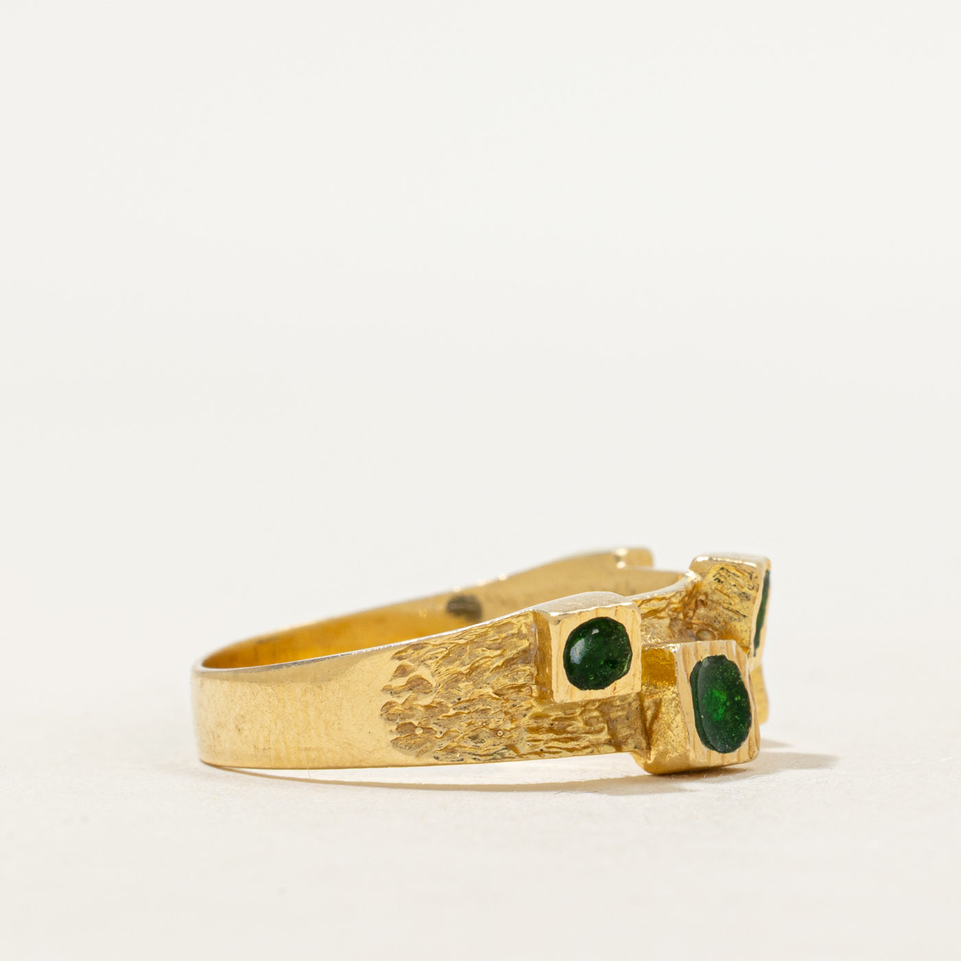 18k Yellow Gold Green Enamel Textured Ring | SZ 8.25