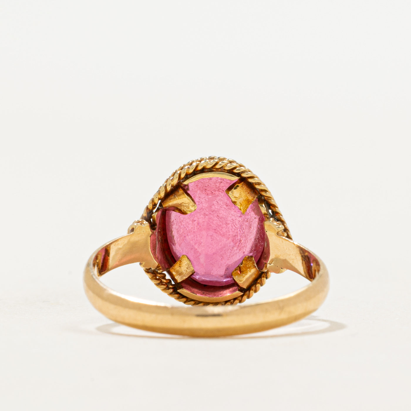 18k Bezel Set Pink Glass Rope Textured Ring | 3.15ct | SZ 5.5