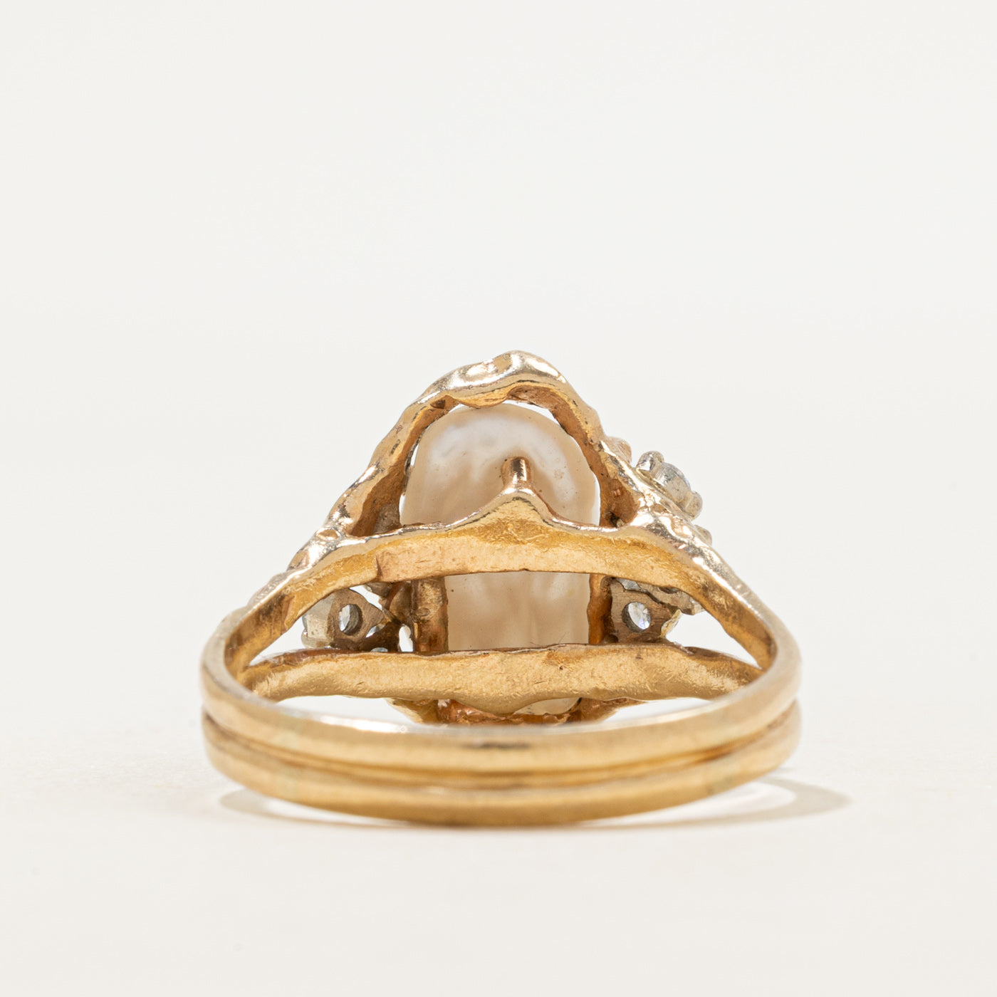 Baroque Pearl & Diamond Textured Cocktail Ring | 0.24ctw | SZ 10.75