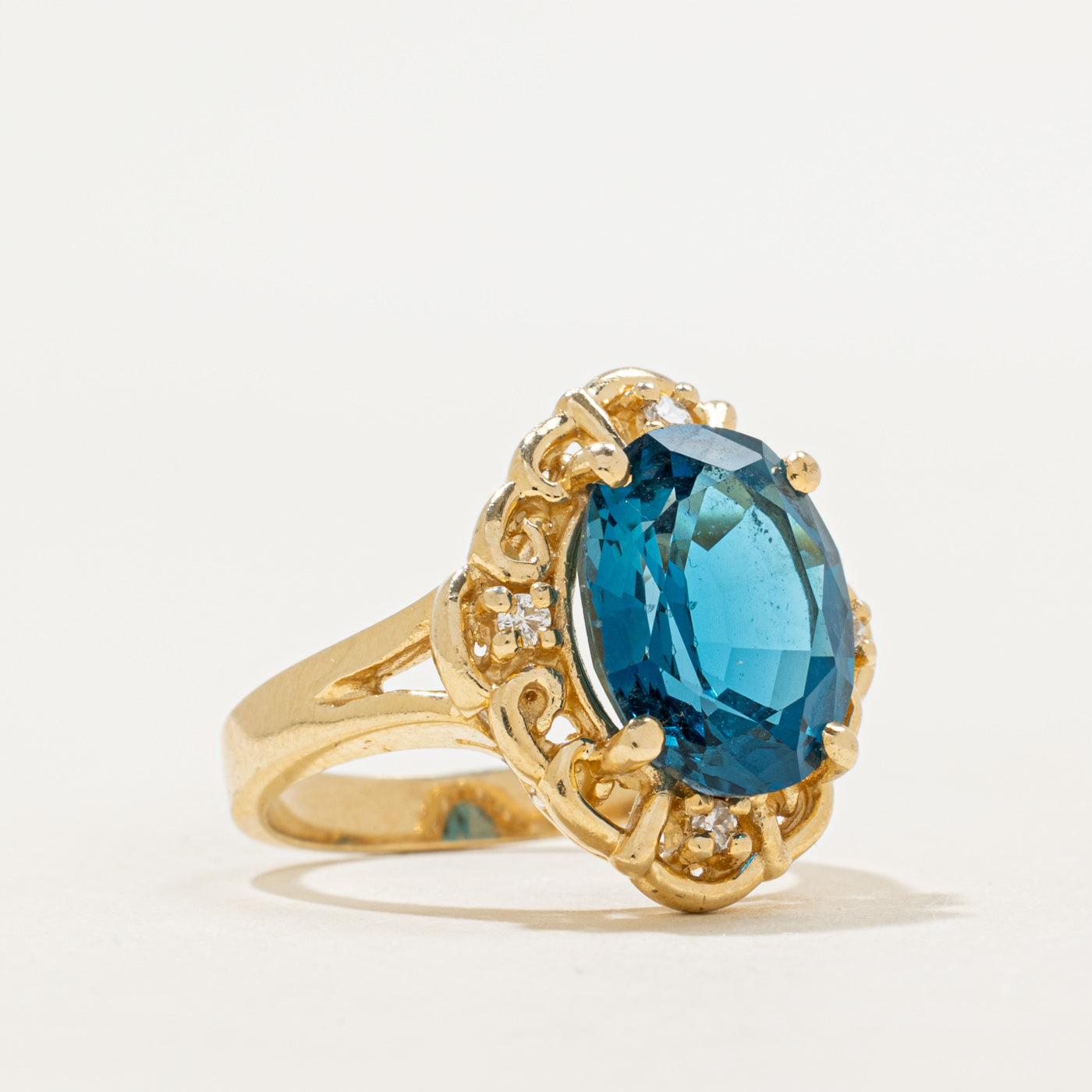 Blue Topaz & Diamond Openwork Cocktail Ring | 4.44ct, 0.06ctw | SZ 5.25