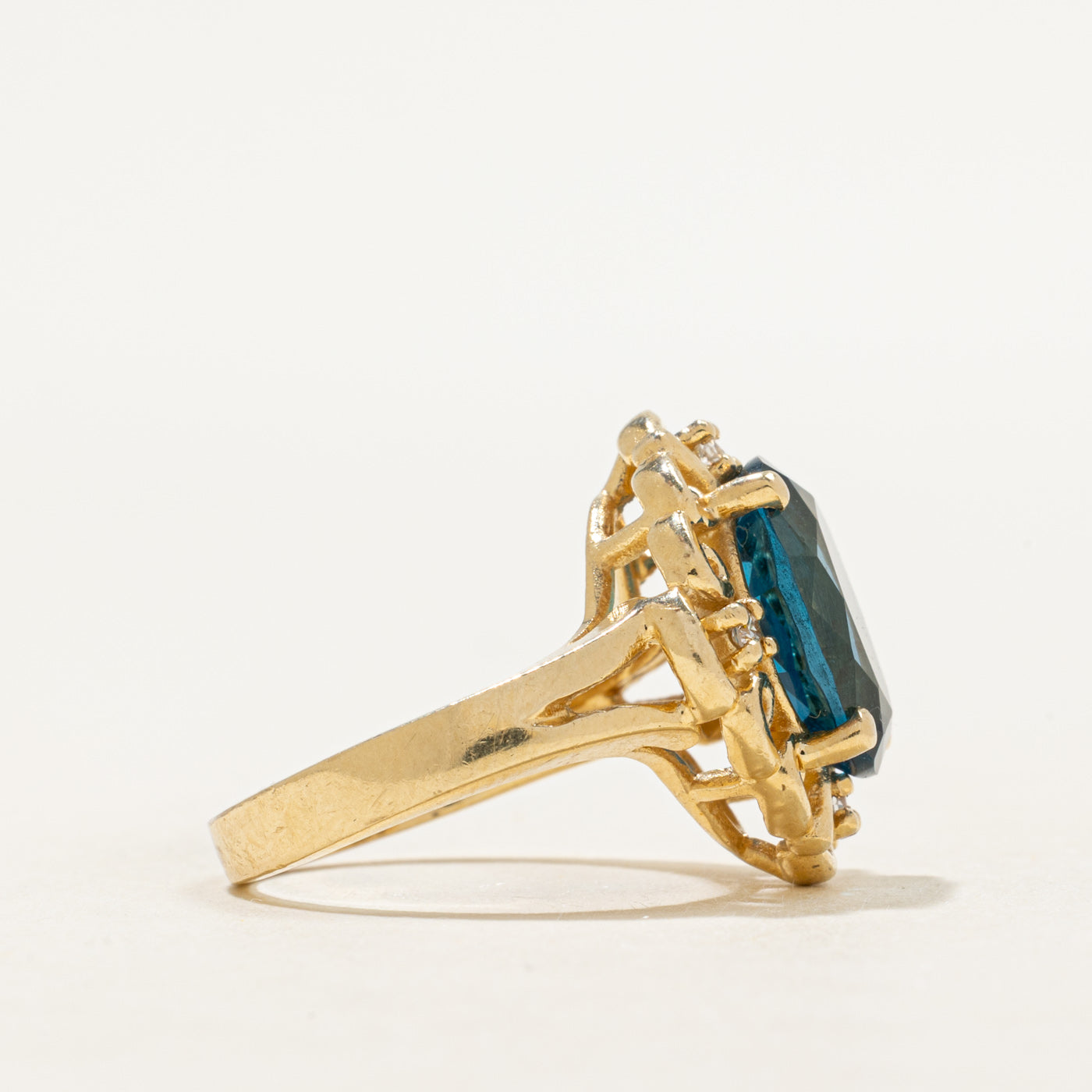 Blue Topaz & Diamond Openwork Cocktail Ring | 4.44ct, 0.06ctw | SZ 5.25