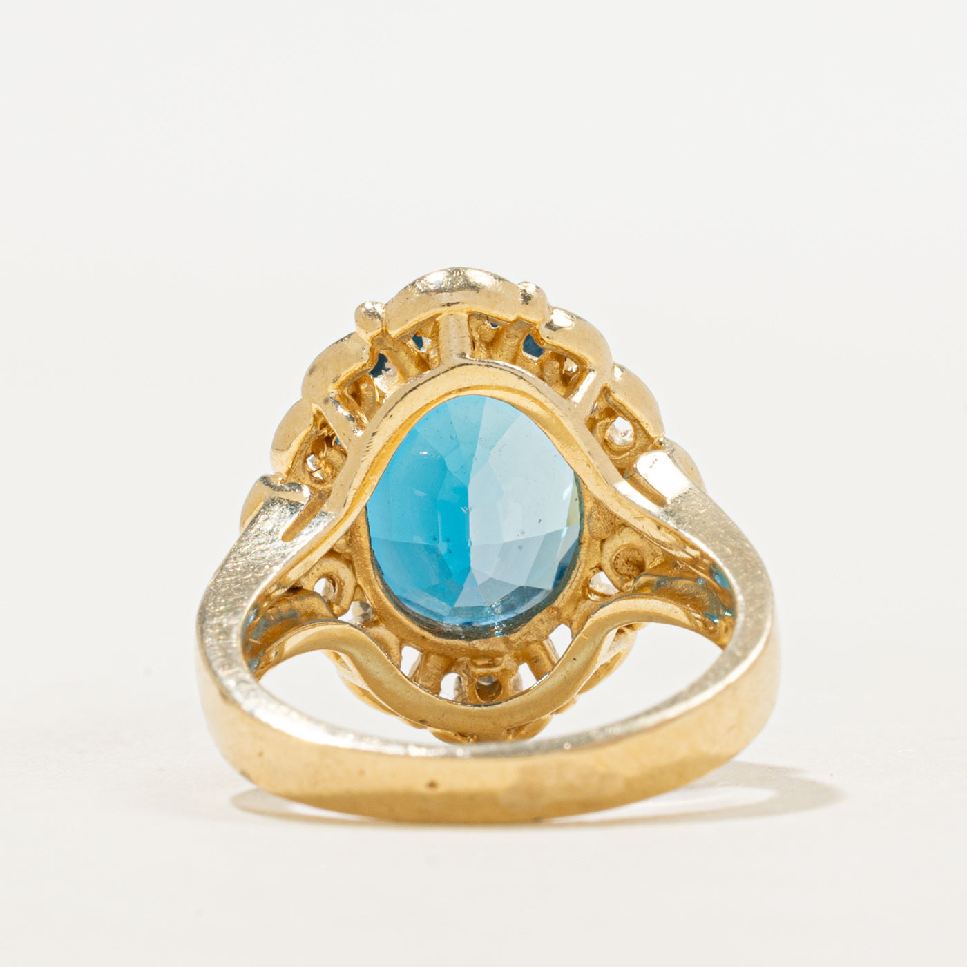 Blue Topaz & Diamond Openwork Cocktail Ring | 4.44ct, 0.06ctw | SZ 5.25