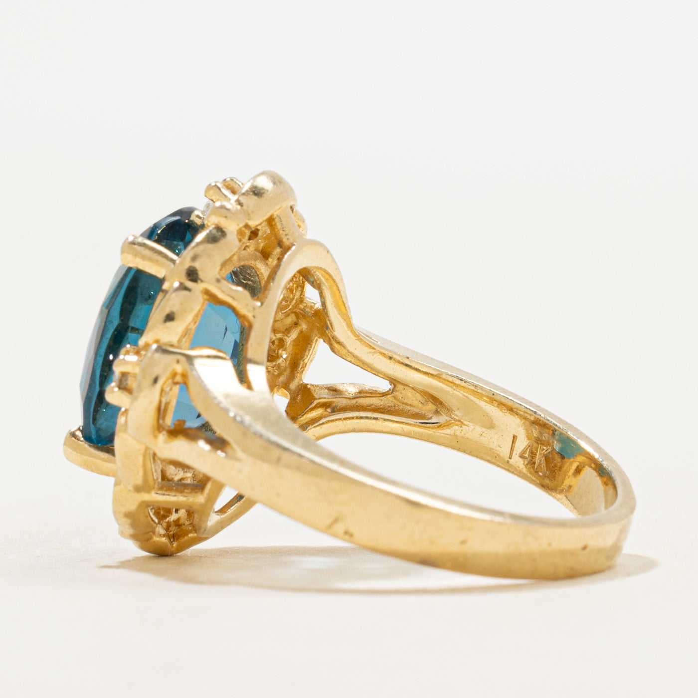 Blue Topaz & Diamond Openwork Cocktail Ring | 4.44ct, 0.06ctw | SZ 5.25