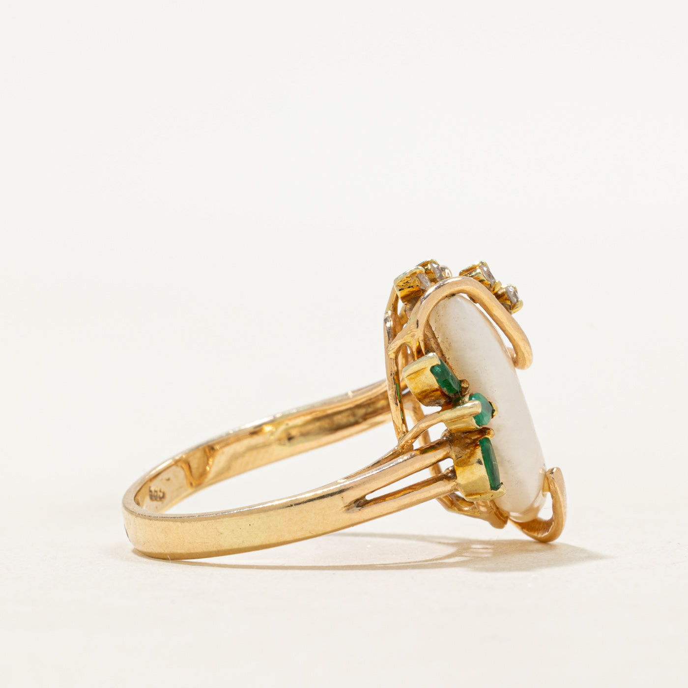 Baroque Pearl, Emerald & Diamond Cocktail Ring | 0.15ctw, 0.04ctw | SZ 6.5
