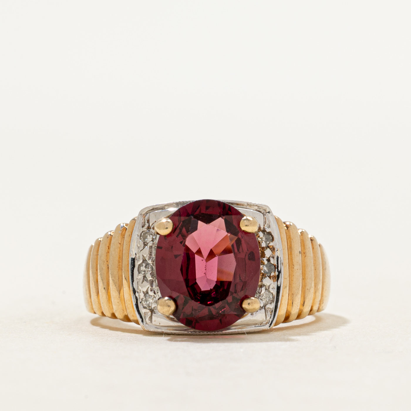 Rubellite Tourmaline & Diamond Grooved Cocktail Ring | 1.91ct, 0.06ctw | SZ 6