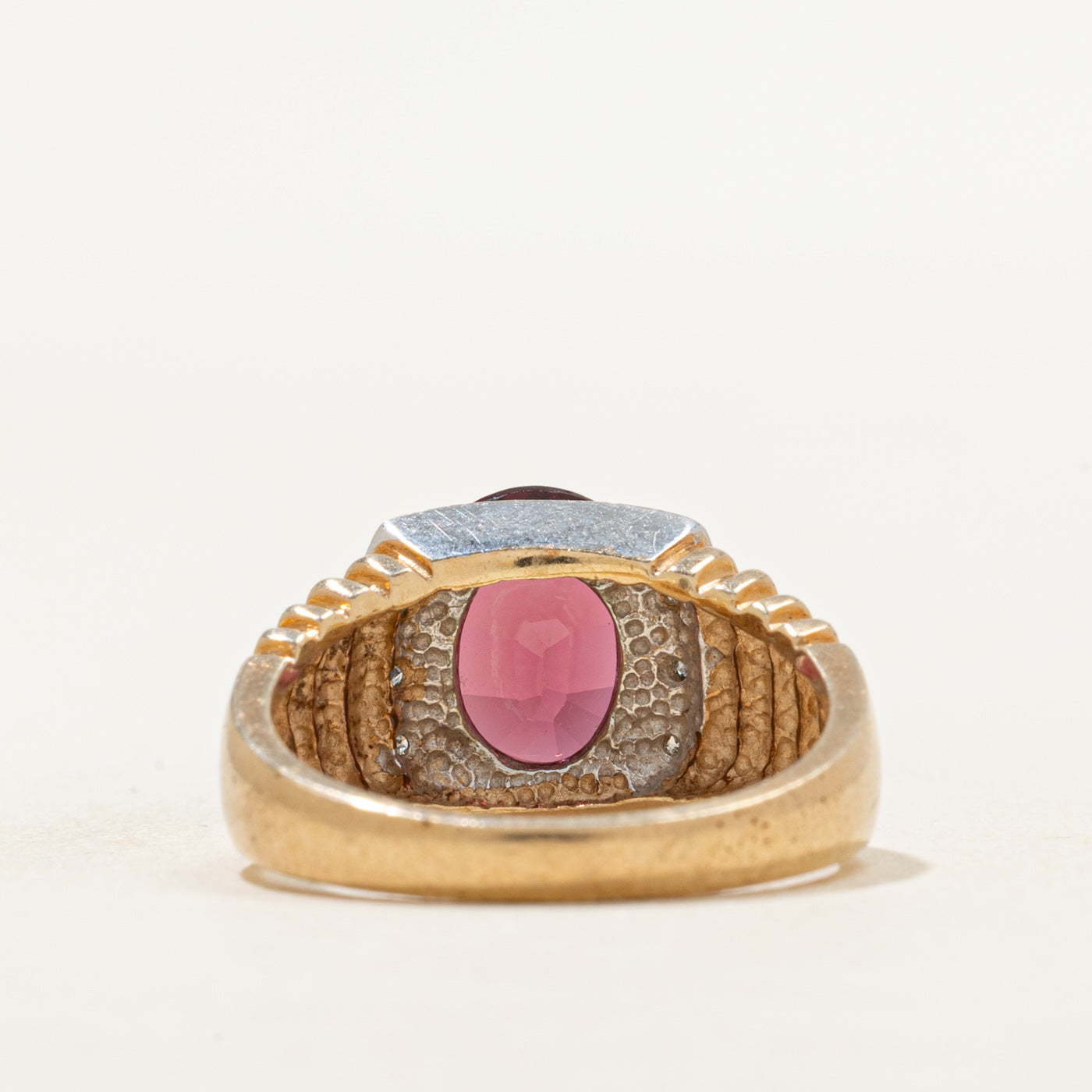 Rubellite Tourmaline & Diamond Grooved Cocktail Ring | 1.91ct, 0.06ctw | SZ 6