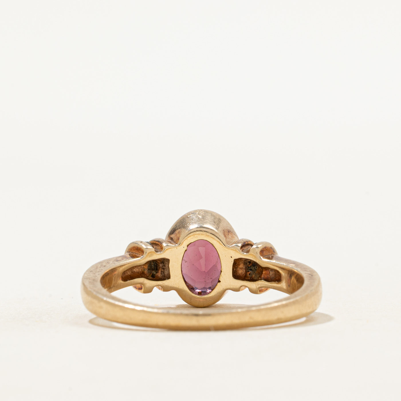 Bezel Set Rubellite Tourmaline & Diamond Ring | 0.96ct, 0.06ctw | SZ 8