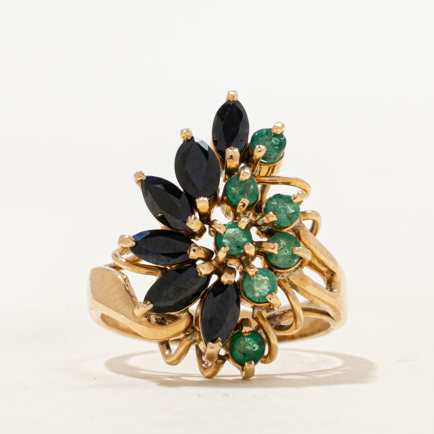 Sapphire & Emerald Floral Cocktail Ring | 1.02ctw, 0.31ctw | SZ 5.25