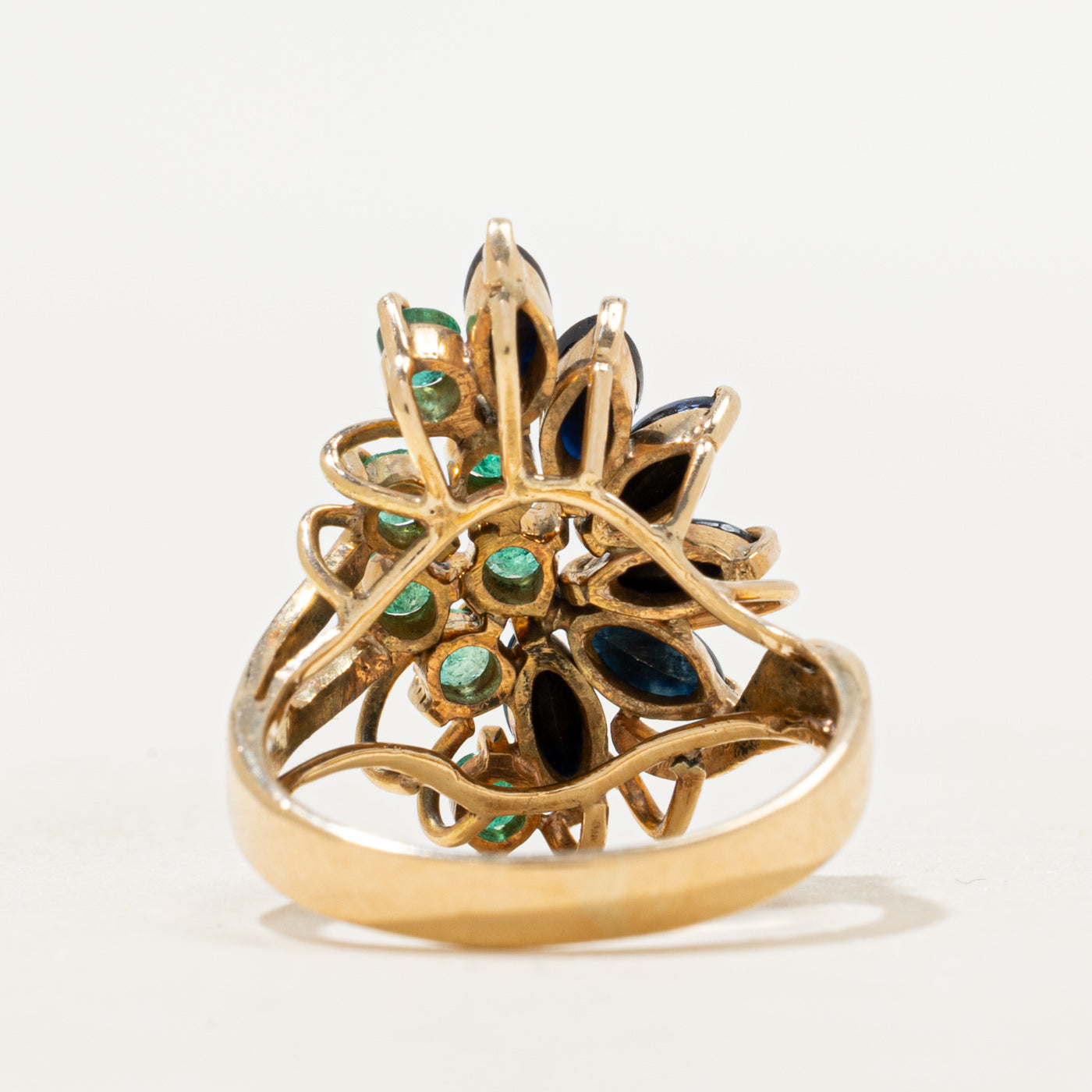 Sapphire & Emerald Floral Cocktail Ring | 1.02ctw, 0.31ctw | SZ 5.25
