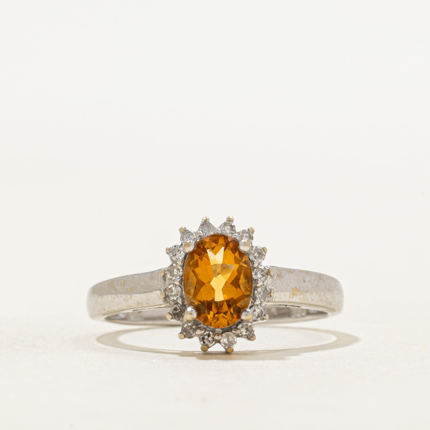 Oval Cut Imperial Topaz & Diamond Halo Ring | 0.76ct, 0.08ctw | SZ 6.75