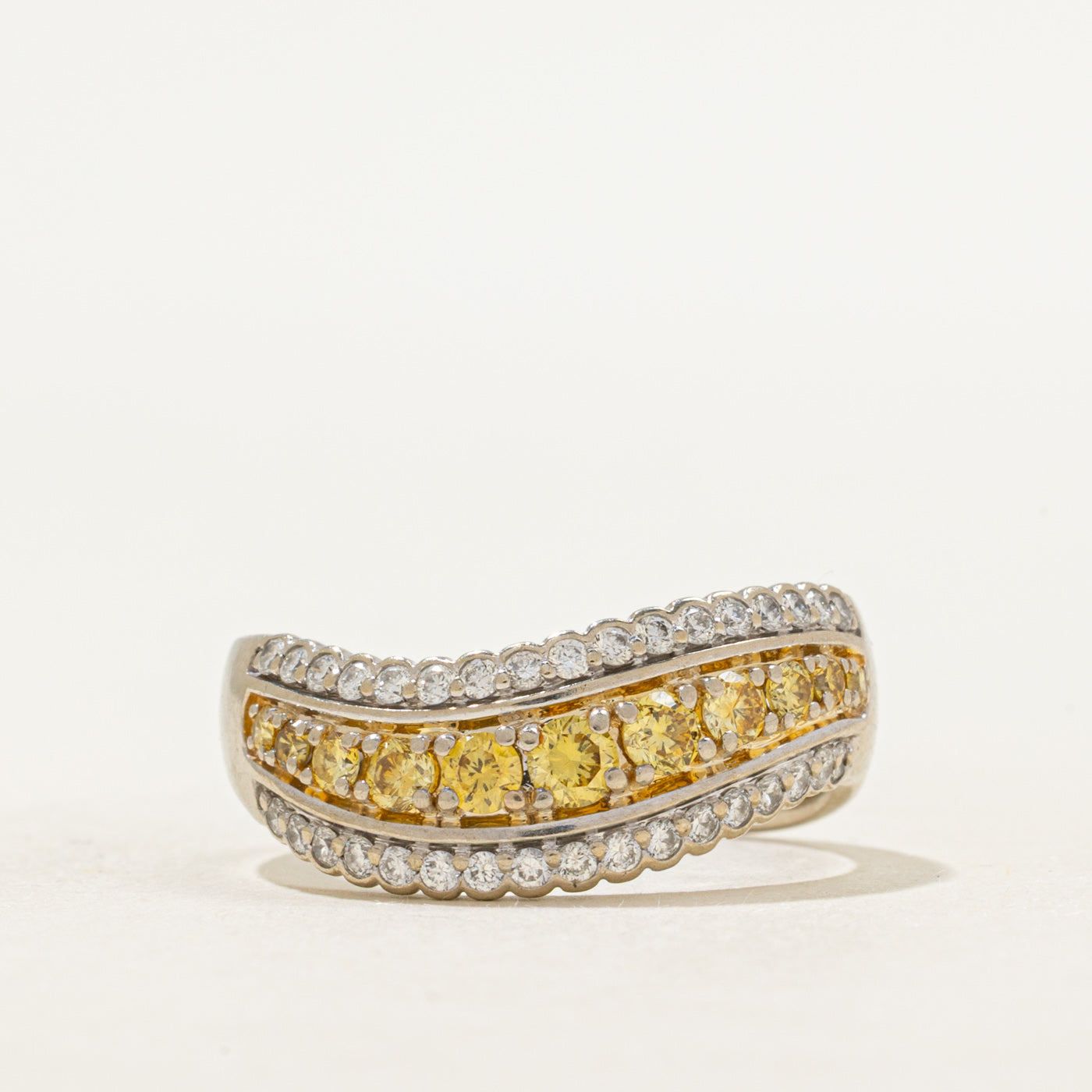 Multi Row Yellow & White Diamond Wave Ring | 0.54ctw | SZ 8
