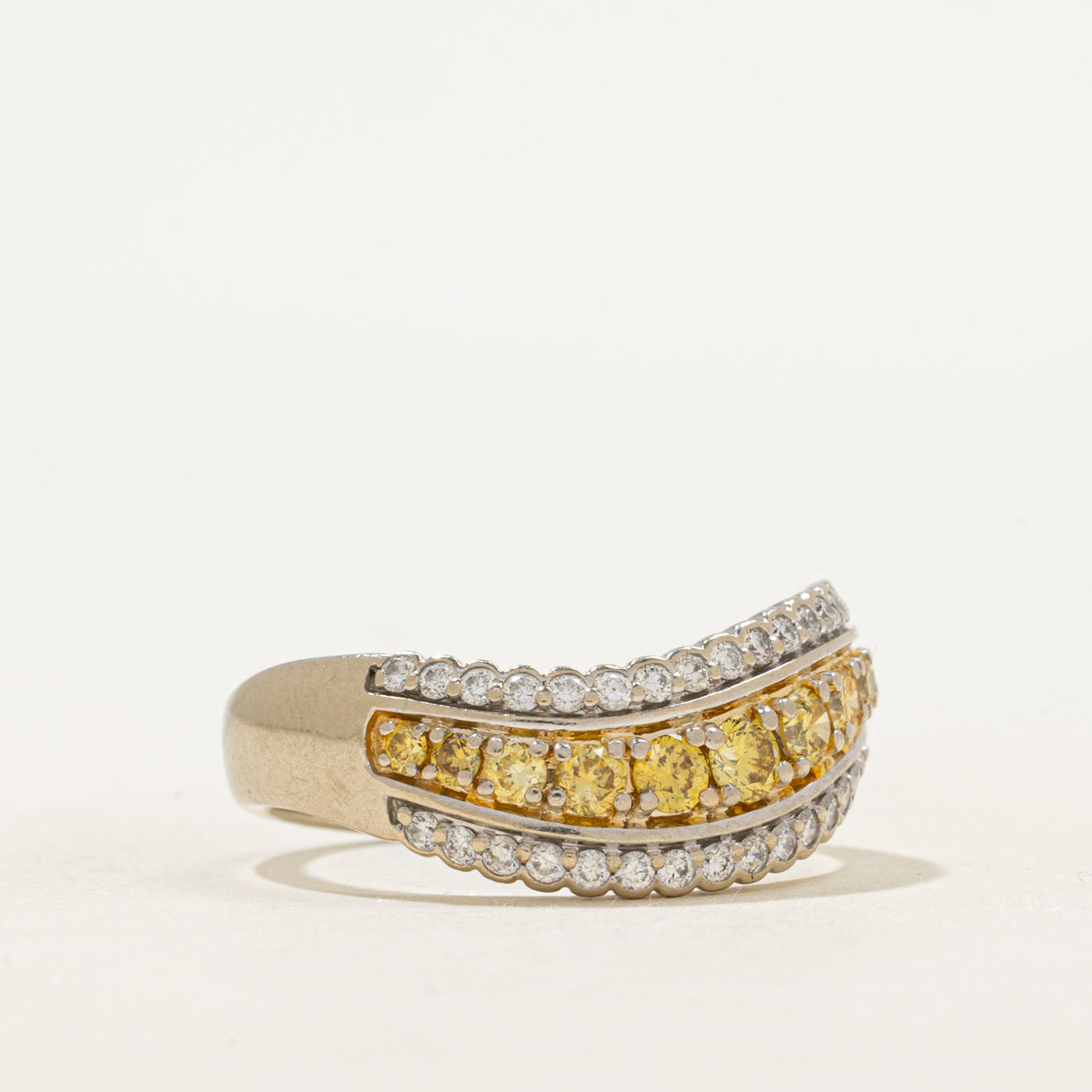 Multi Row Yellow & White Diamond Wave Ring | 0.54ctw | SZ 8