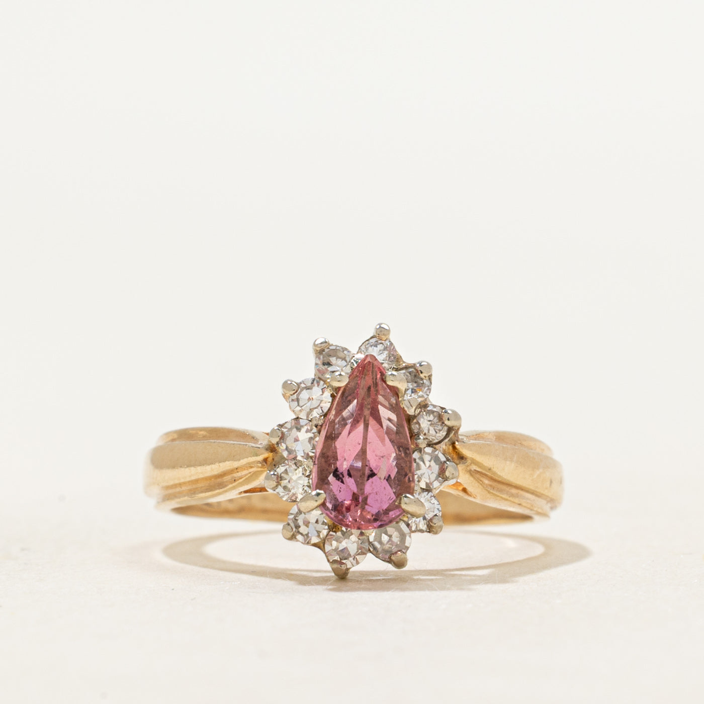 Pear Cut Pink Sapphire & Diamond Halo Ring | 0.68ct, 0.24ctw | SZ 4.5