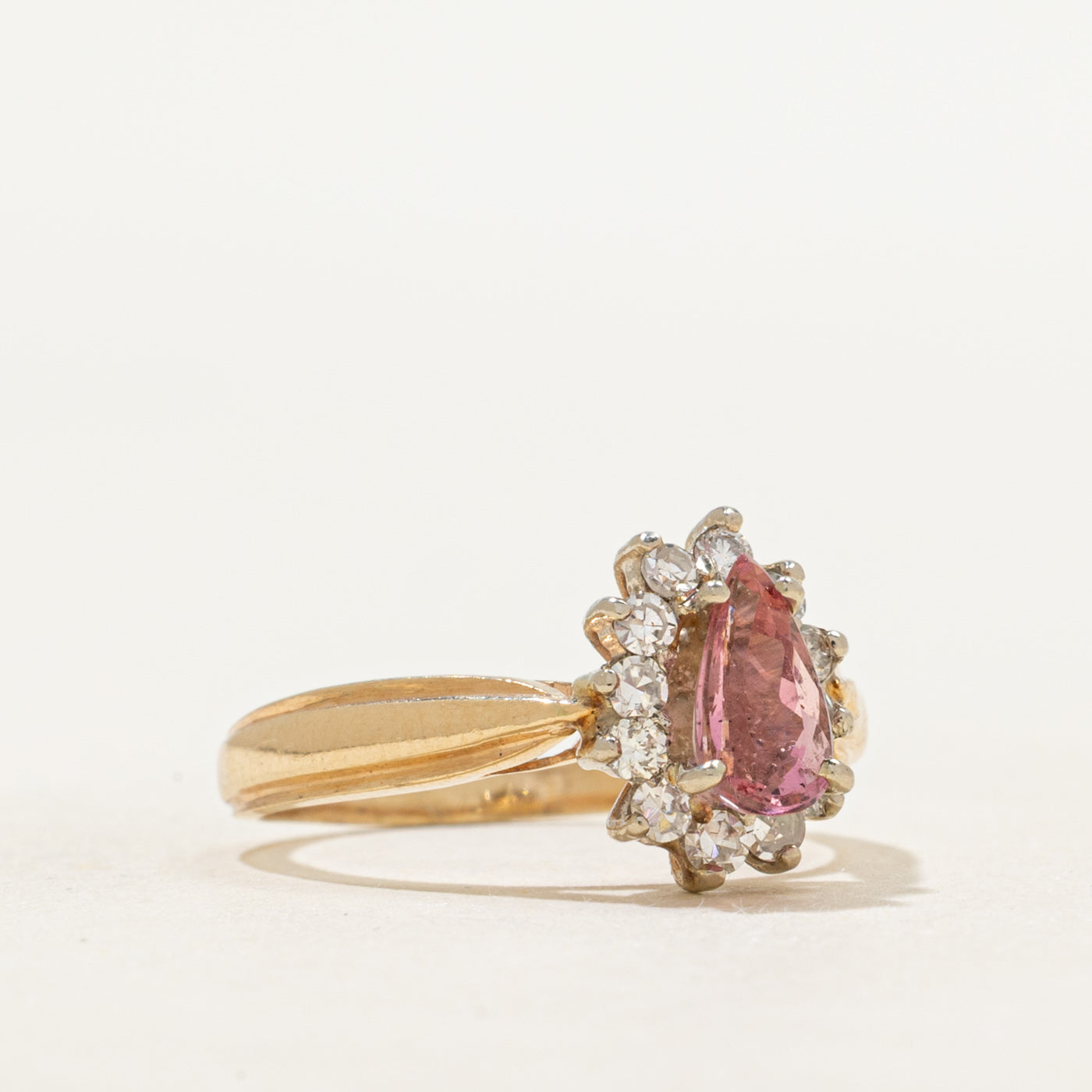 Pear Cut Pink Sapphire & Diamond Halo Ring | 0.68ct, 0.24ctw | SZ 4.5