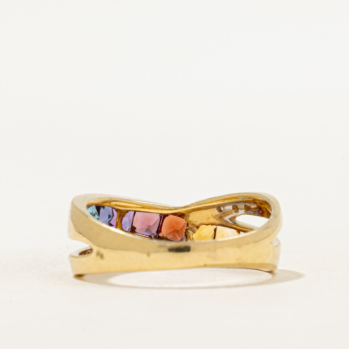 18k Multi Gemstone & Diamond Cross Over Ring | 1.30ctw, 0.06ctw | SZ 8.5