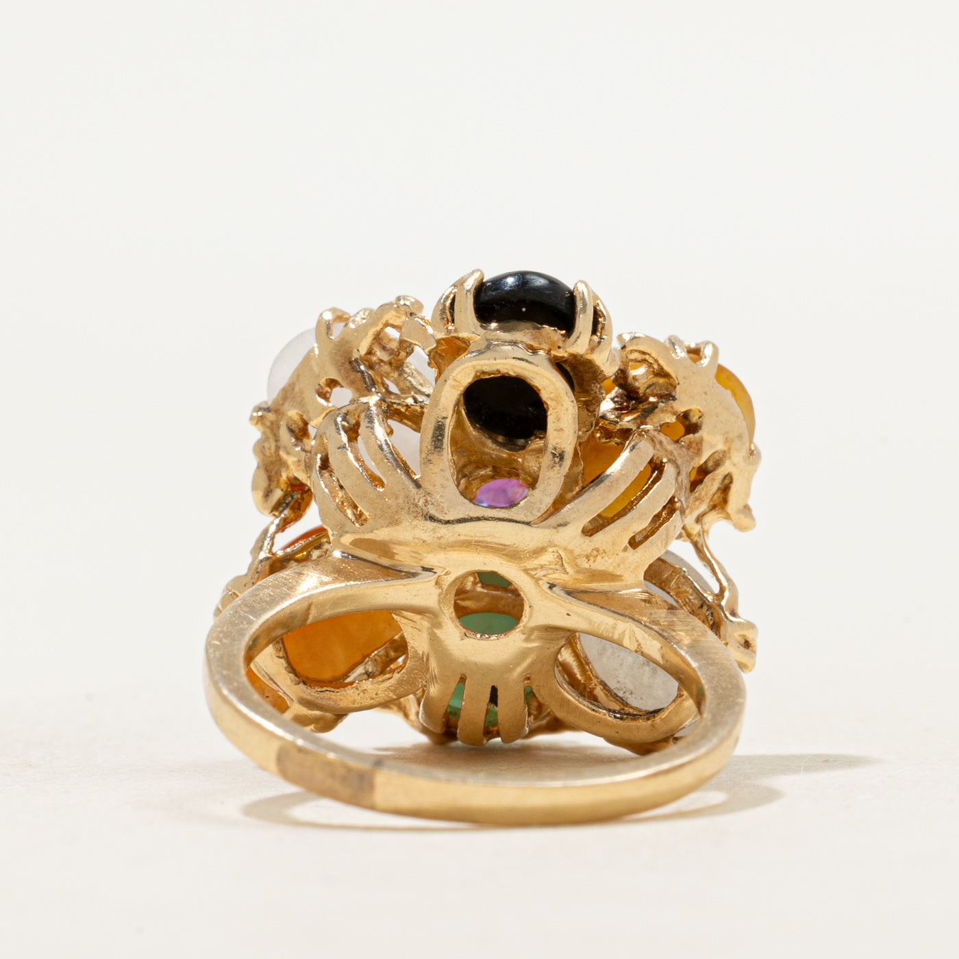 18k Jadeite & Ruby Floral Cocktail Ring | 6.12ctw, 0.16ct | SZ 5