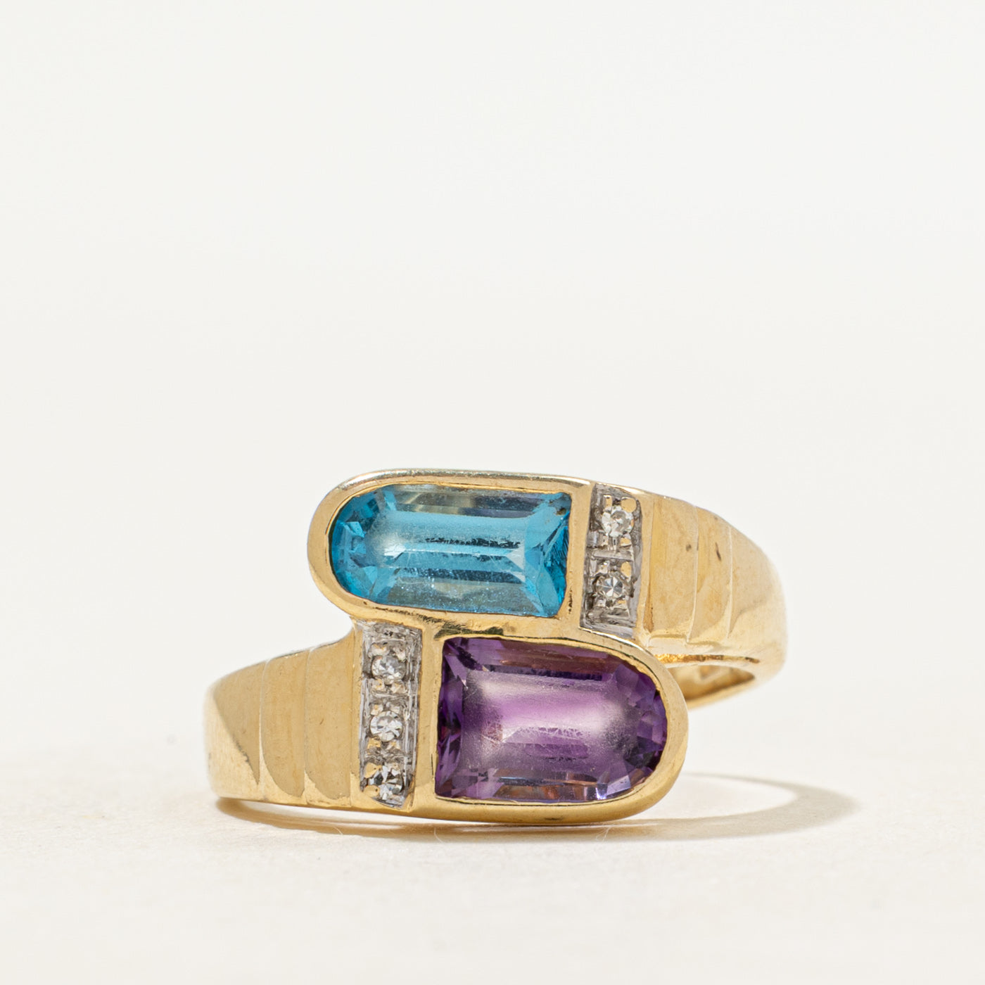 Amethyst, Blue Topaz & Diamond Bypass Ring | 0.80ct, 0.70ct | SZ 5.25
