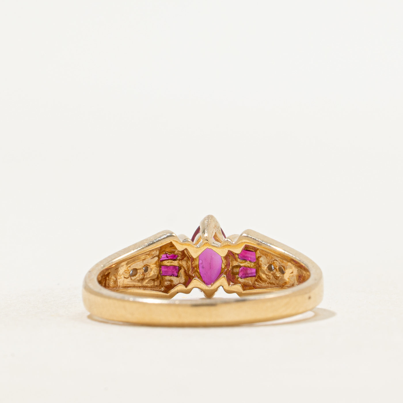Marquise Cut Ruby & Diamond Accented Ring | 0.48ctw, 0.04ctw | SZ 7