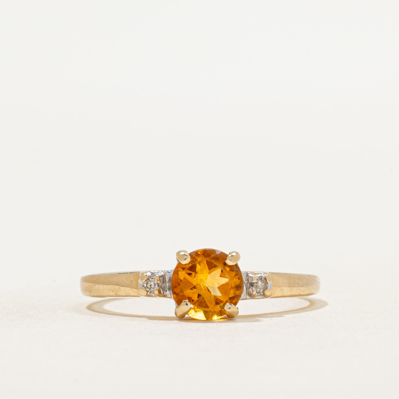 Round Cut Citrine & Diamond Ring | 0.62ct, 0.03ct | SZ 8
