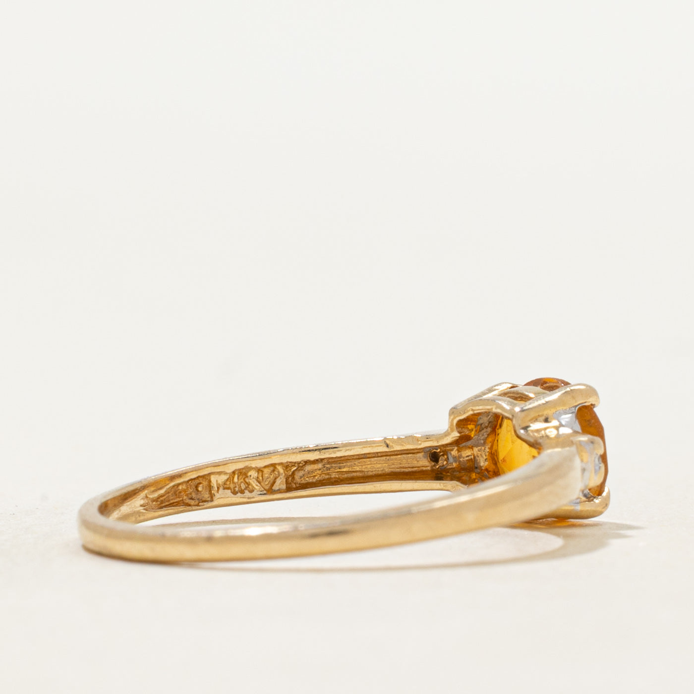 Round Cut Citrine & Diamond Ring | 0.62ct, 0.03ct | SZ 8