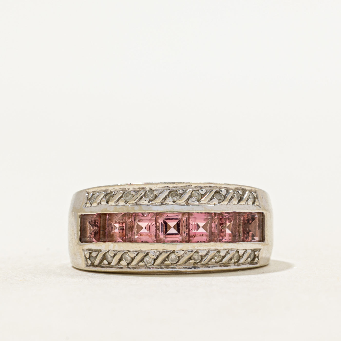 Multi Row Pink Tourmaline & Diamond Ring | 0.98ctw, 0.02ctw | SZ 4.5