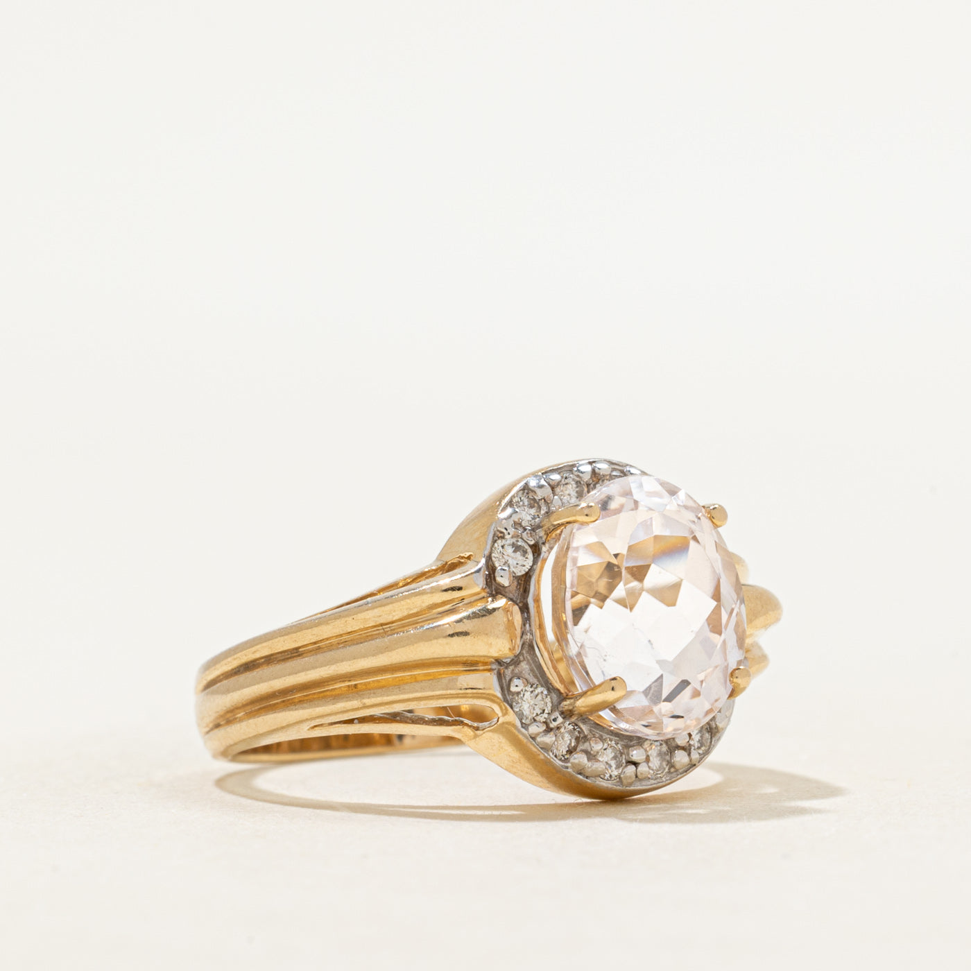 Kunzite & Diamond Grooved Ring | 3.05ct, 0.24ctw | SZ 8