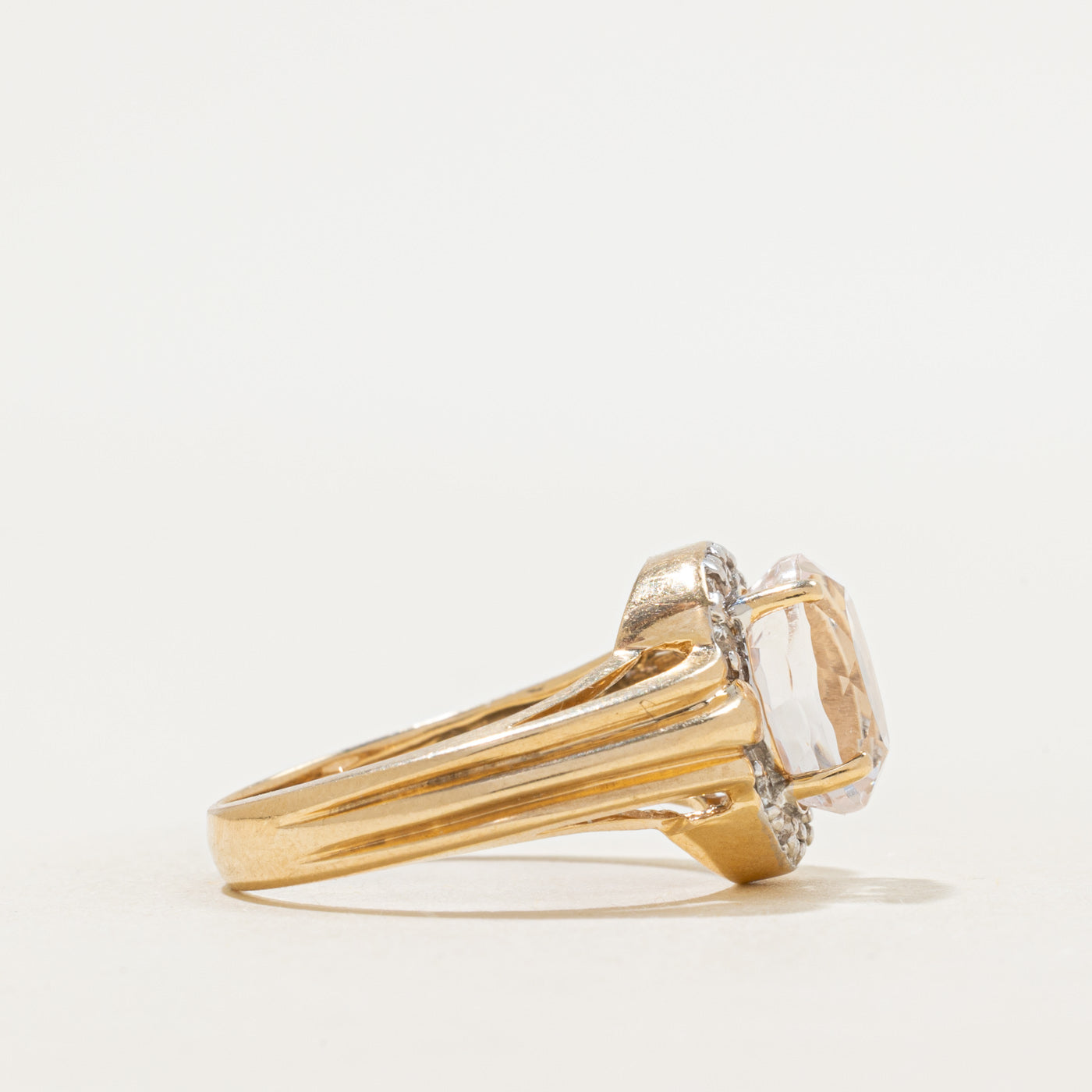 Kunzite & Diamond Grooved Ring | 3.05ct, 0.24ctw | SZ 8