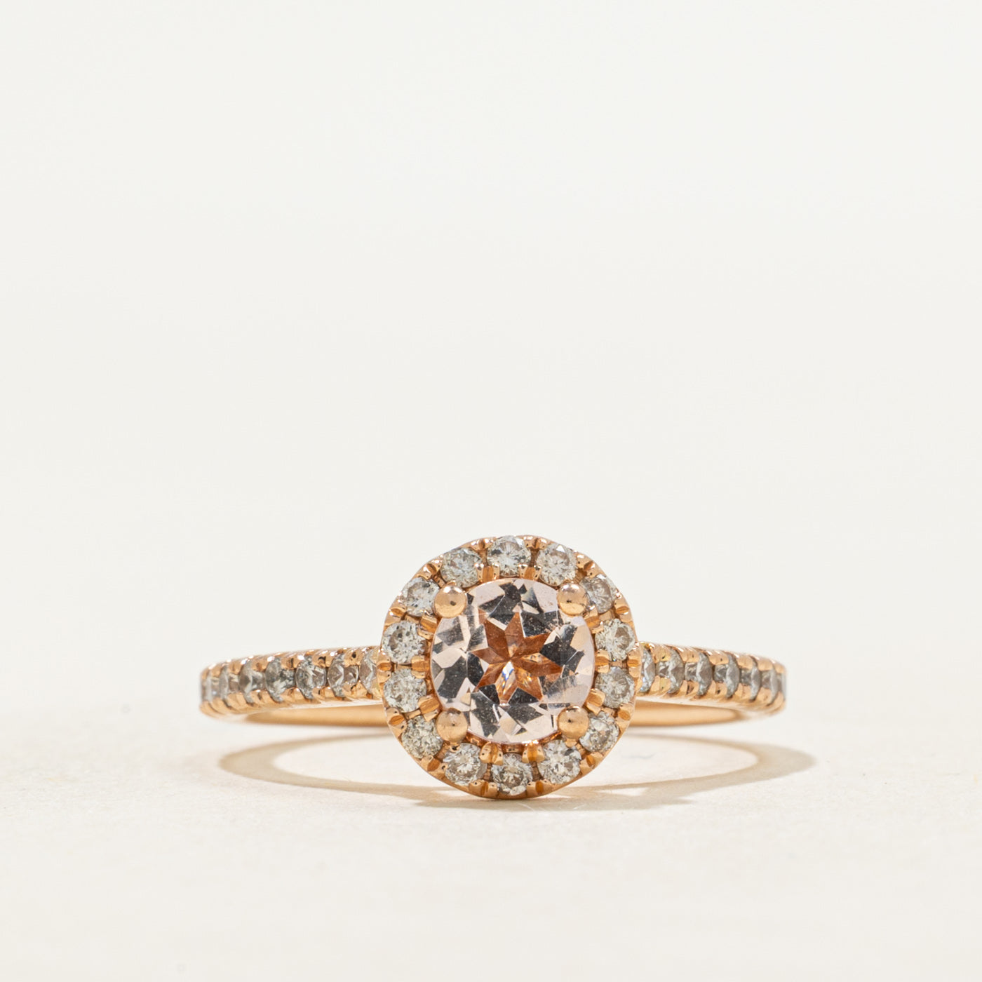 Rose Gold Morganite & Diamond Halo Ring | 0.45ct, 0.34ctw | SZ 5.25