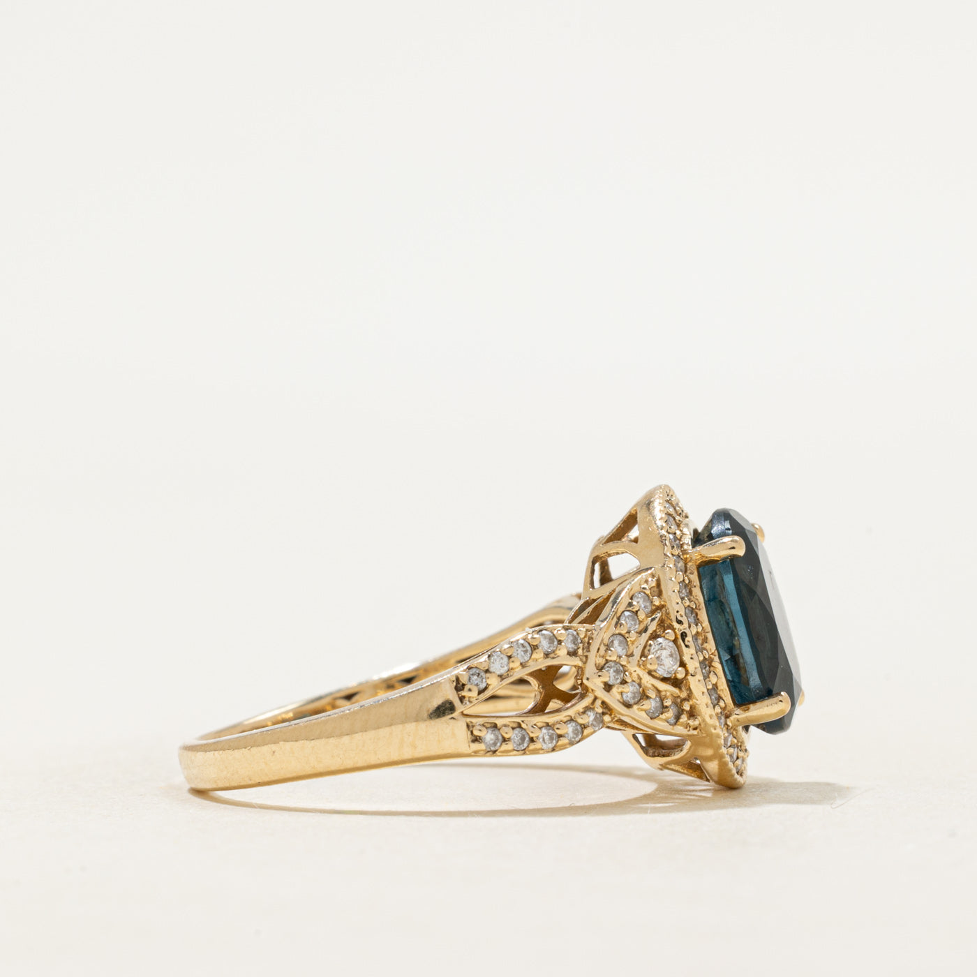 Oval Cut Blue Topaz & Diamond Halo Ring | 2.70ct, 0.16ctw | SZ 8