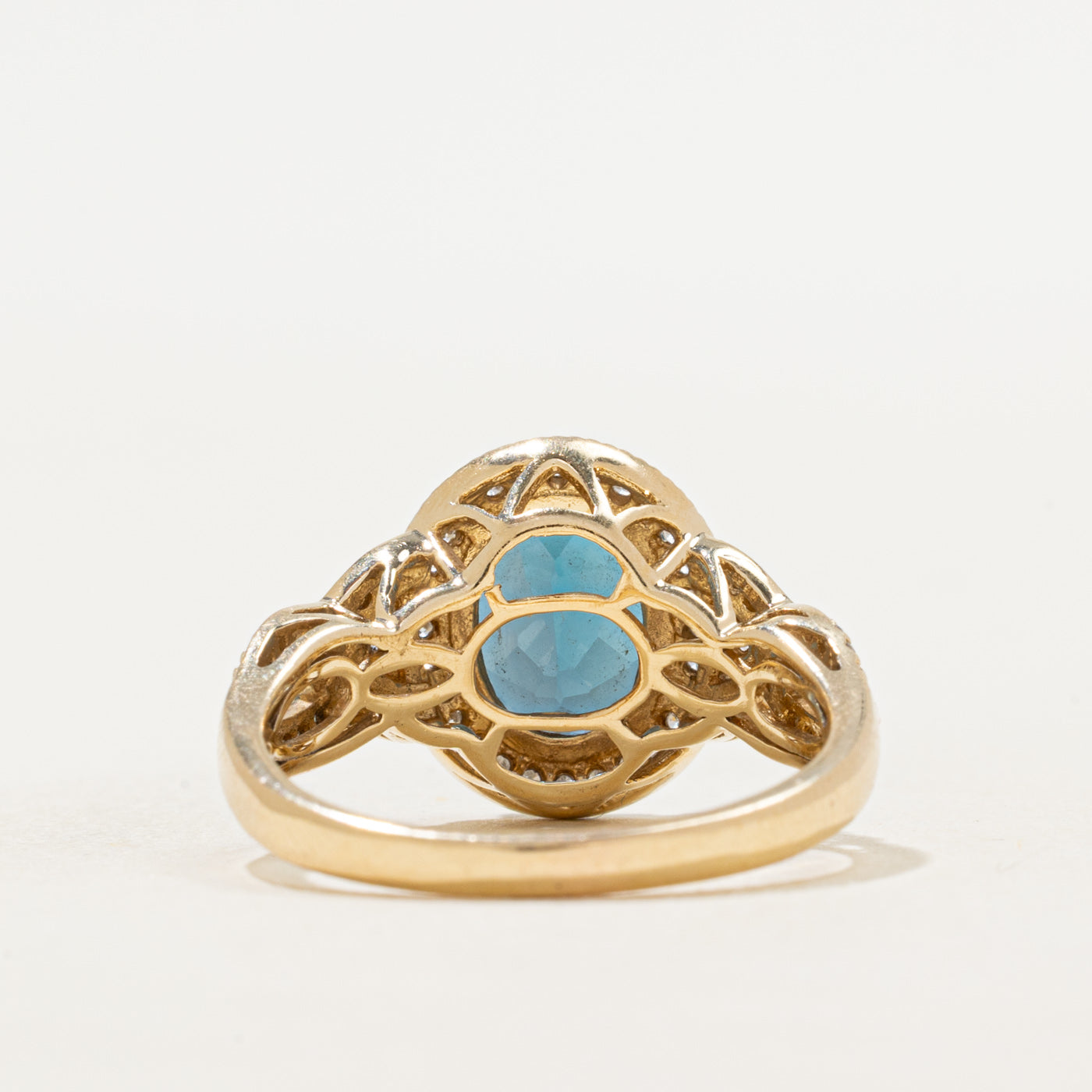 Oval Cut Blue Topaz & Diamond Halo Ring | 2.70ct, 0.16ctw | SZ 8