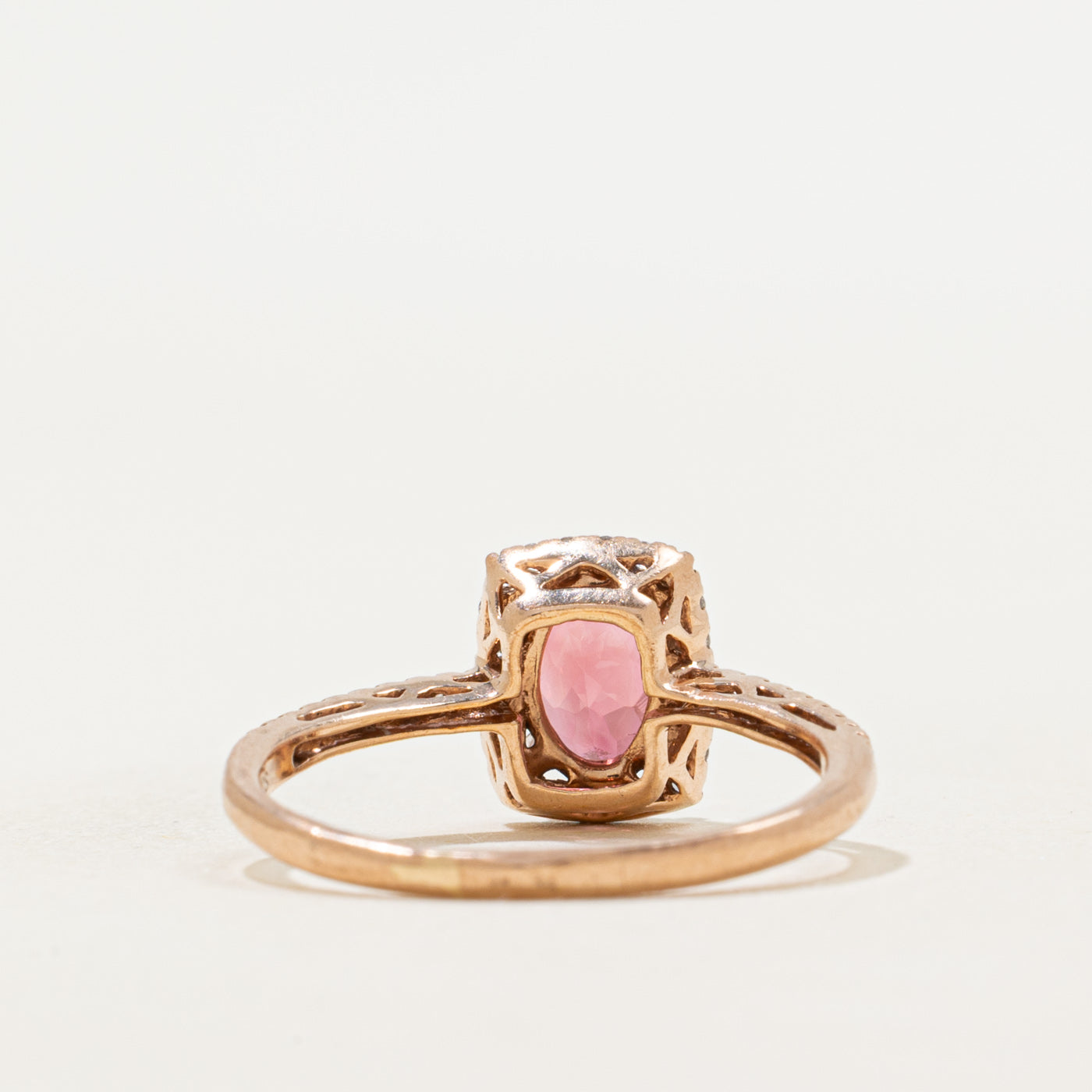 Oval Cut Pink Tourmaline & Diamond Halo Ring | 0.85ct, 0.08ctw | SZ 6.75