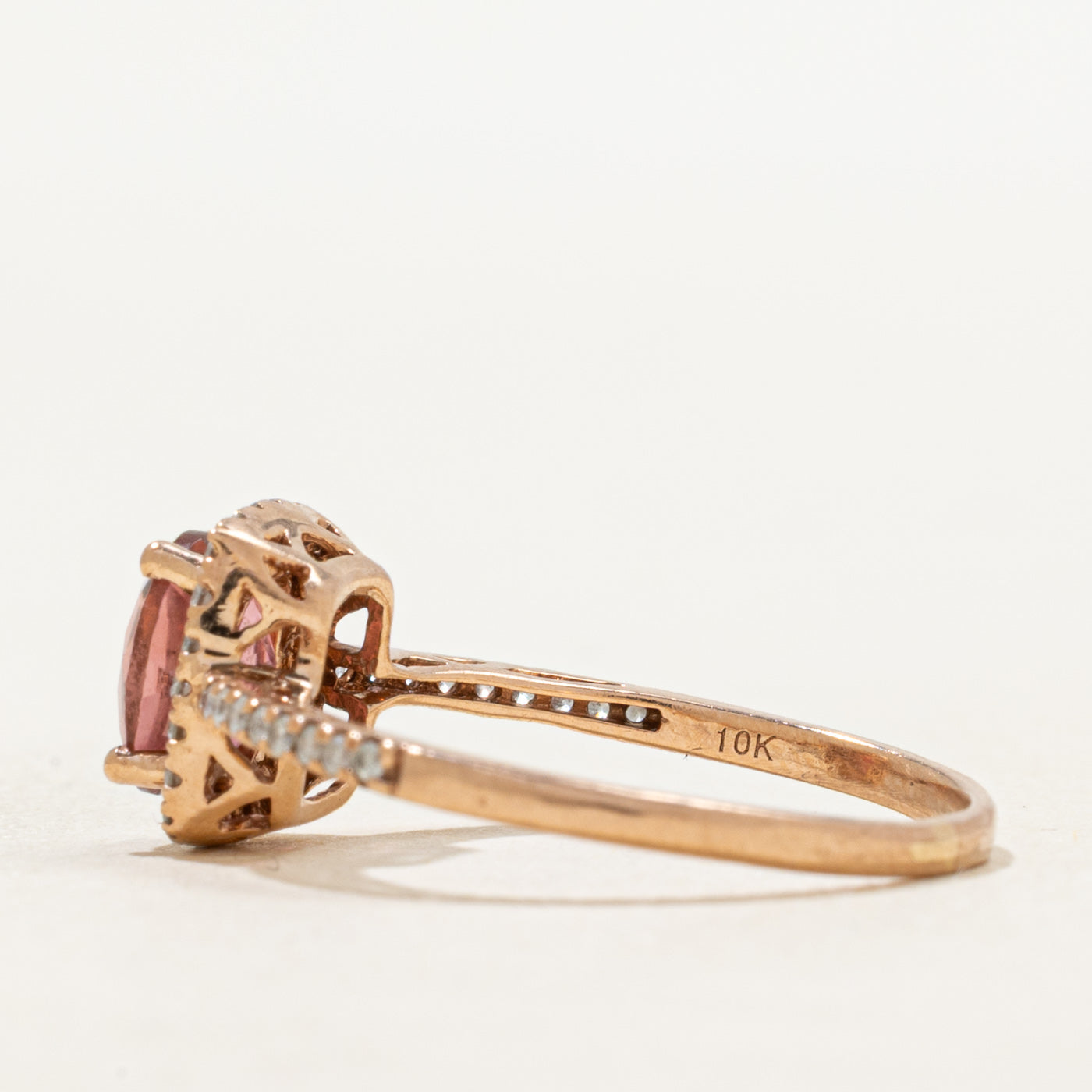 Oval Cut Pink Tourmaline & Diamond Halo Ring | 0.85ct, 0.08ctw | SZ 6.75