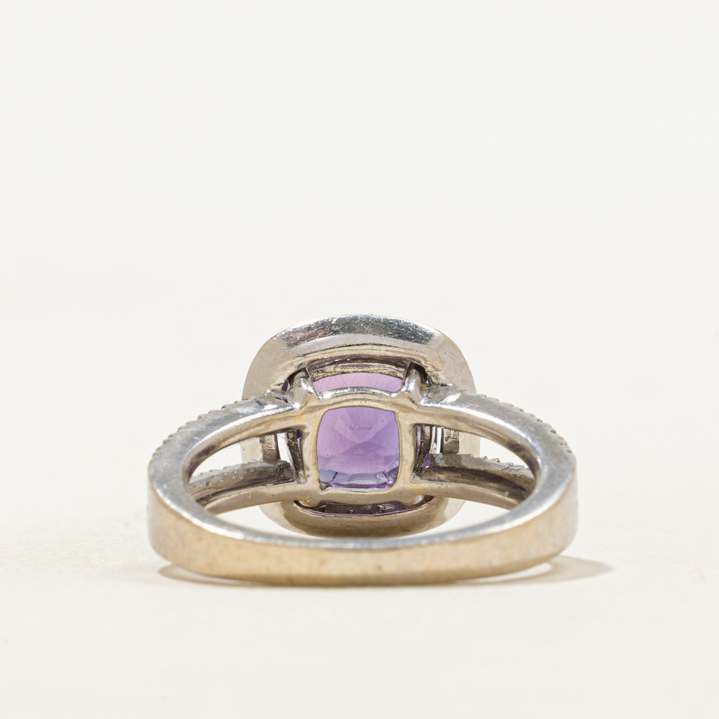 Cushion Cut Amethyst & Diamond Halo Ring | 1.57ct, 0.36ctw | SZ 5