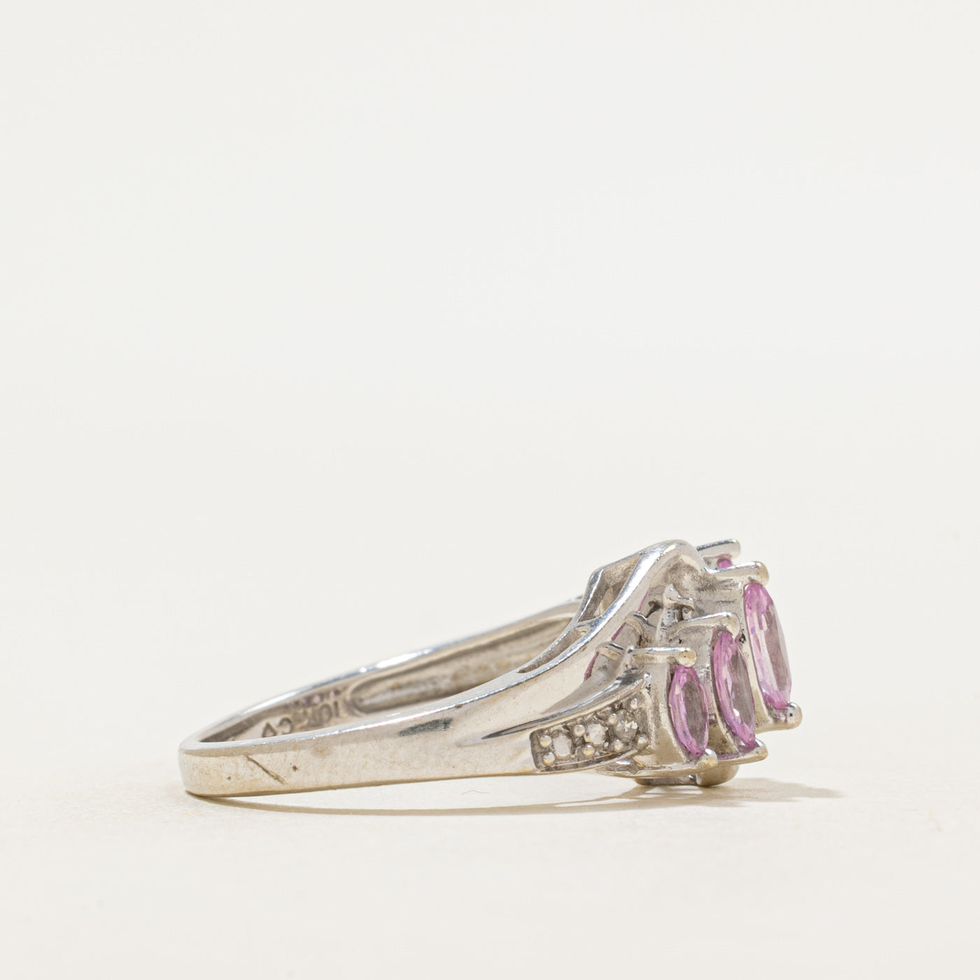 Diagonal Synthetic Pink Sapphire & Natural Diamond Ring | 0.64ctw, 0.02ctw | SZ 7