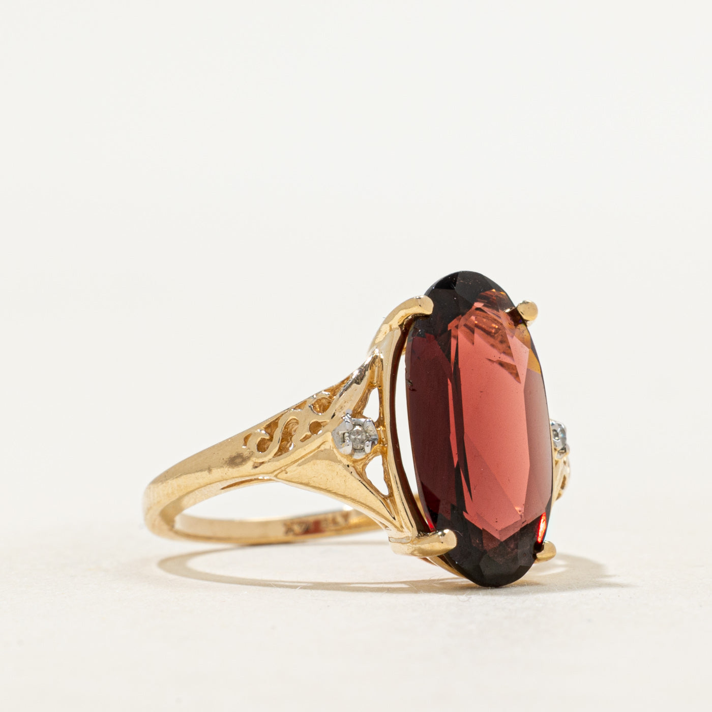 Almandine Garnet & Diamond Scrollwork Cocktail Ring | 3.39ct, 0.01ctw | SZ 5.75