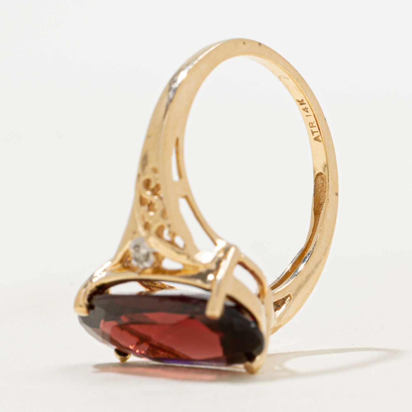 Almandine Garnet & Diamond Scrollwork Cocktail Ring | 3.39ct, 0.01ctw | SZ 5.75