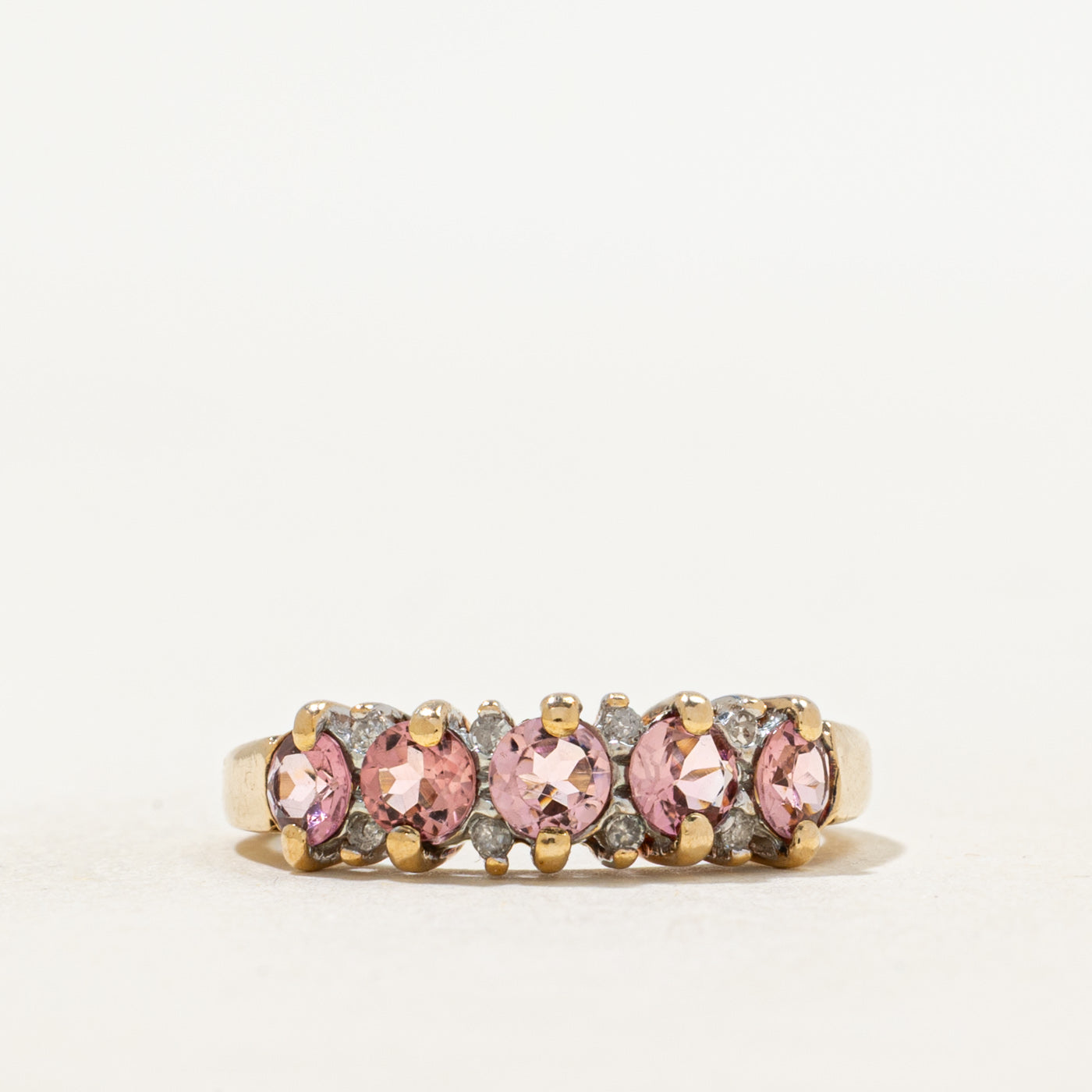 Five Stone Cut Pink Tourmaline & Diamond Ring | 0.55ctw, 0.02ctw | SZ 5.25