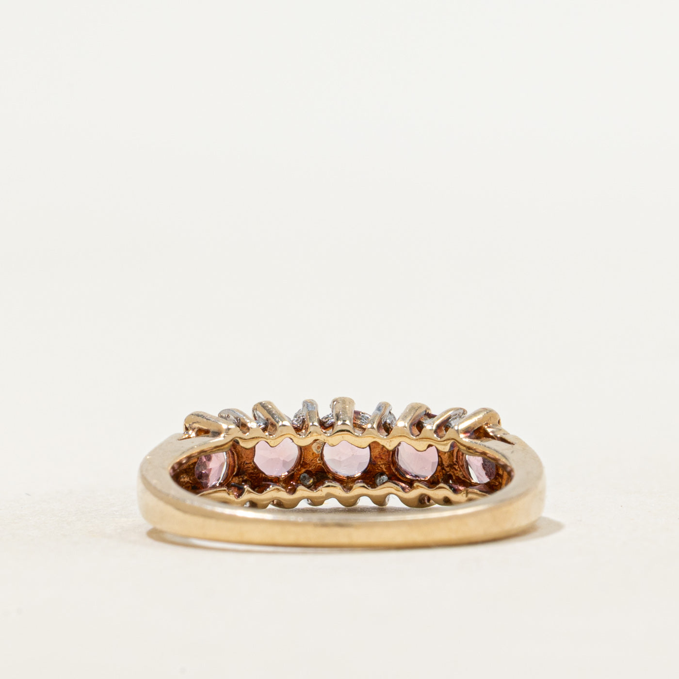 Five Stone Cut Pink Tourmaline & Diamond Ring | 0.55ctw, 0.02ctw | SZ 5.25