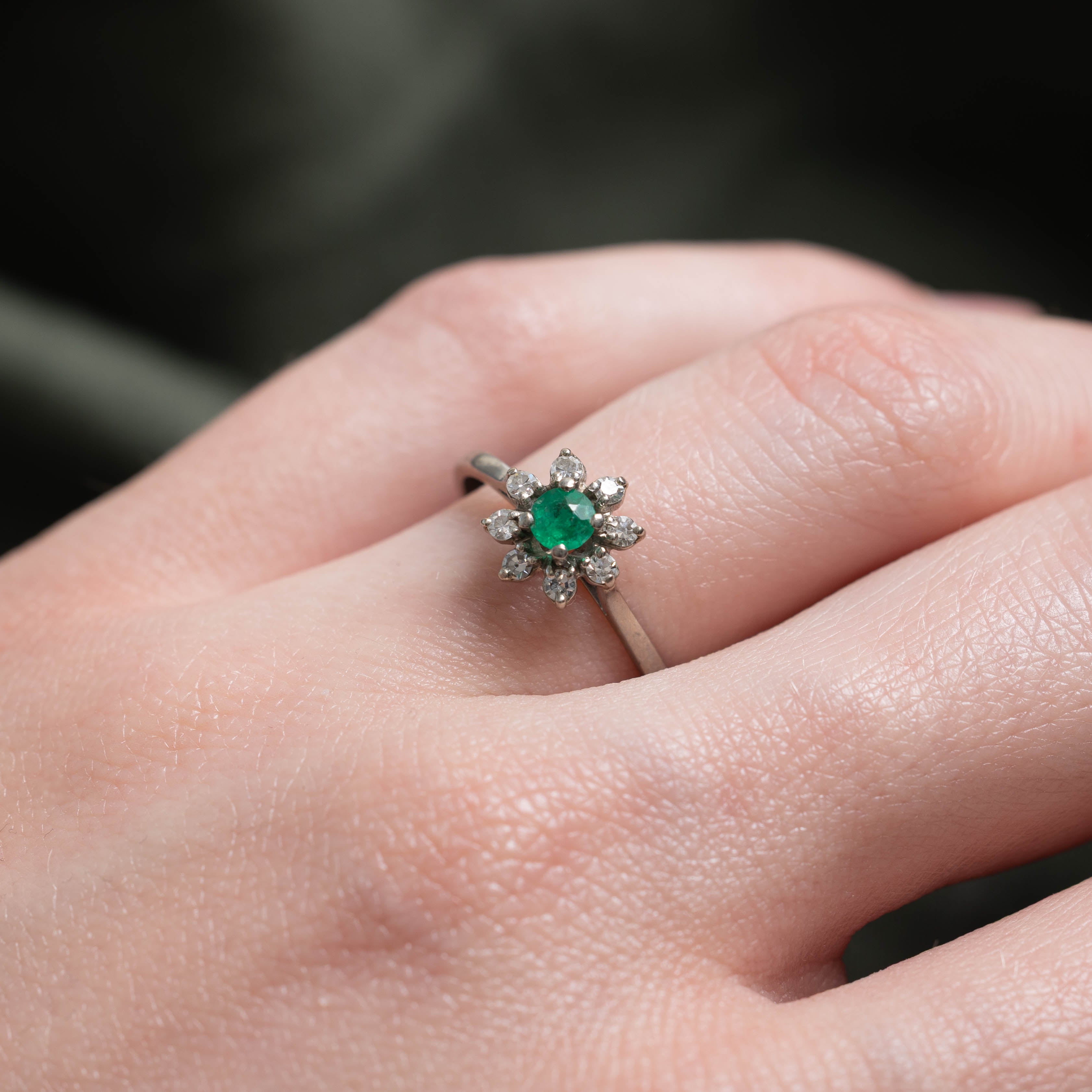 18k Emerald & Diamond Petal Ring | 0.13ct, 0.16ctw | SZ 6
