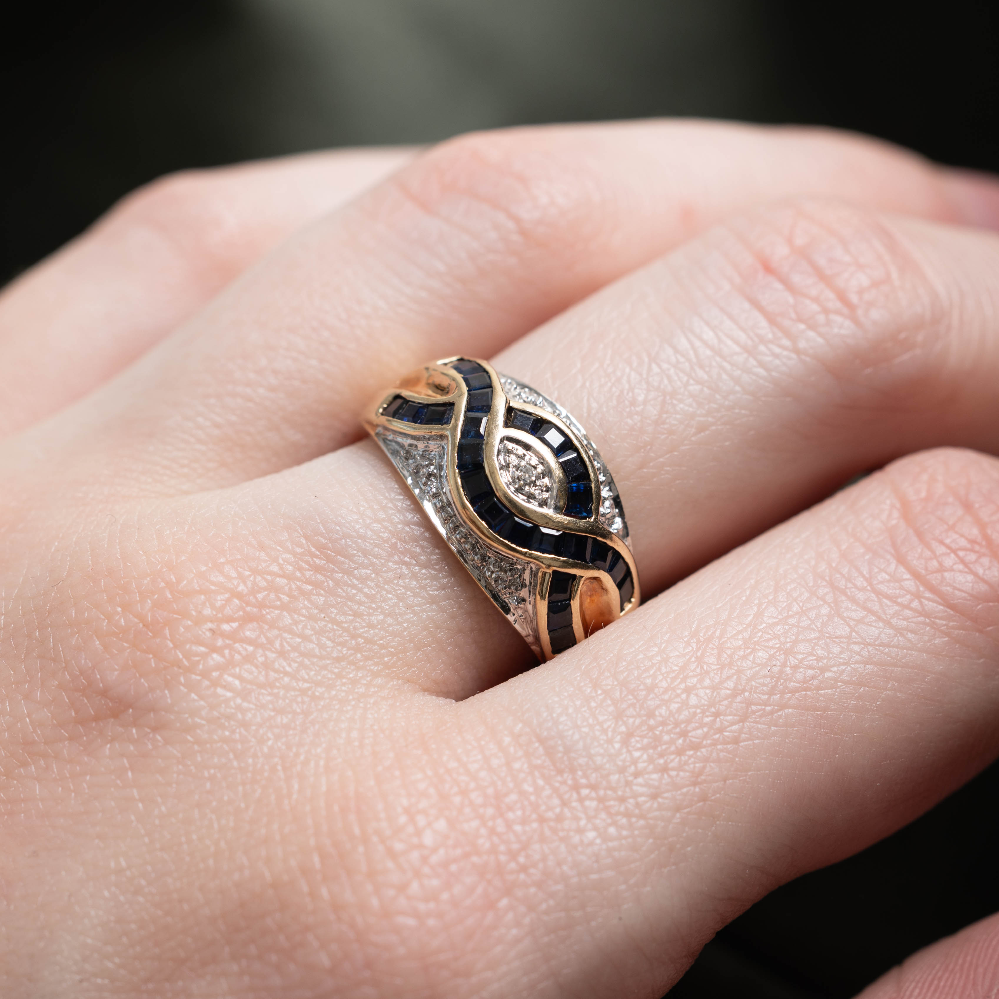 Sapphire & Diamond Woven Dome Ring | 1.2ctw, 0.02ctw | SZ 7.5