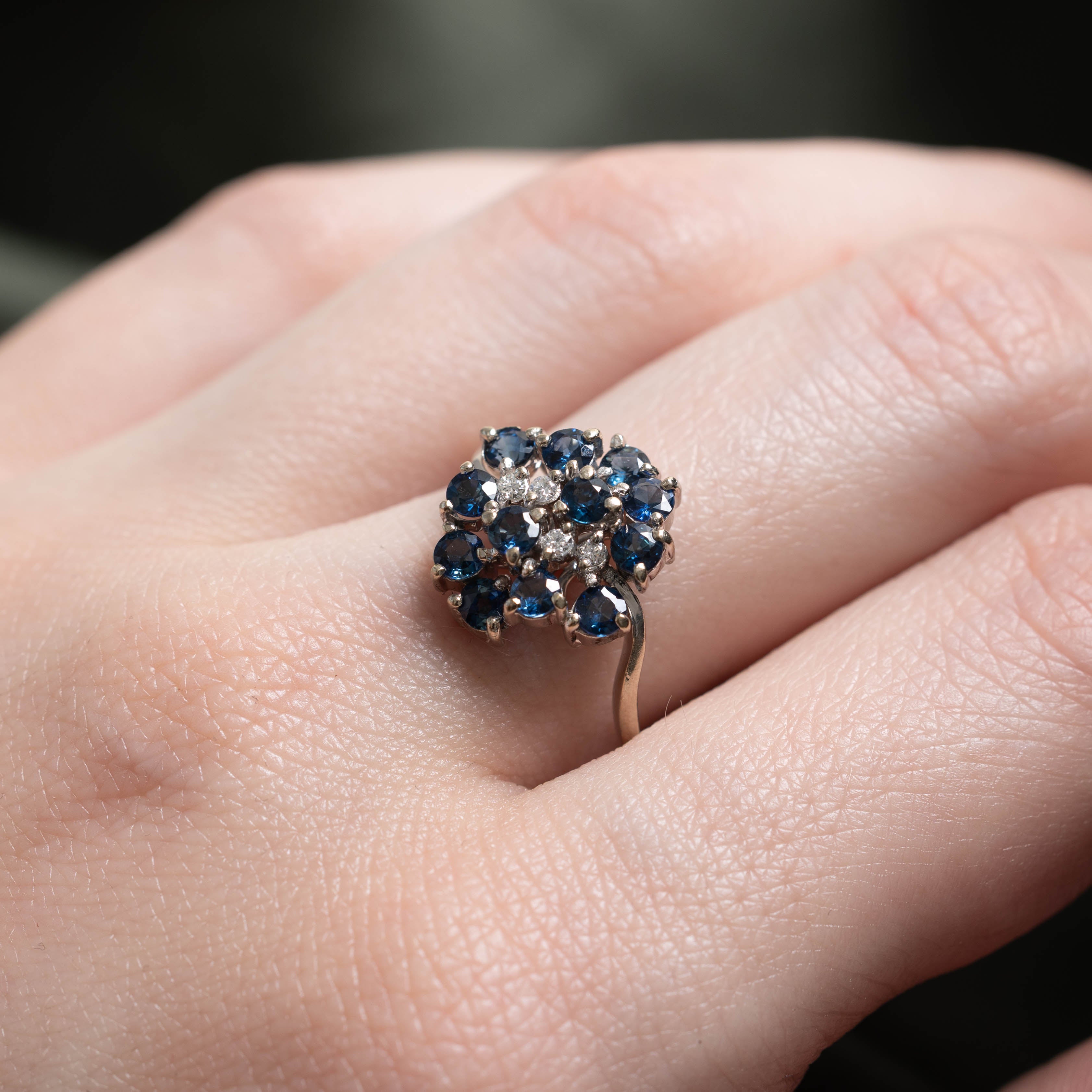14k Scattered Sapphire & Diamond Openwork Ring | 0.90ctw, 0.06ctw | SZ 8.75